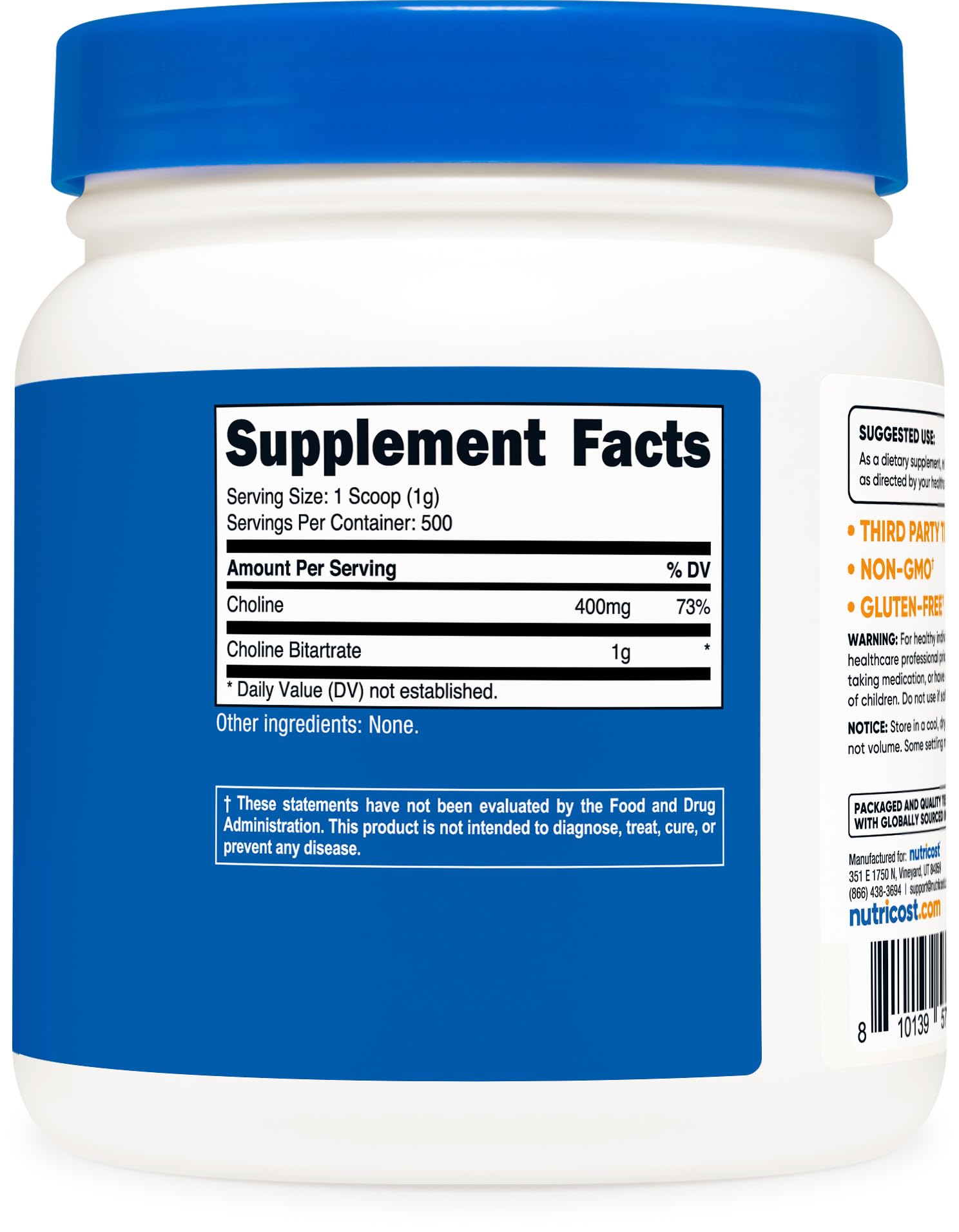 Nutricost Pure Choline Bitartrate Powder 500 Grams — Amazon image 5
