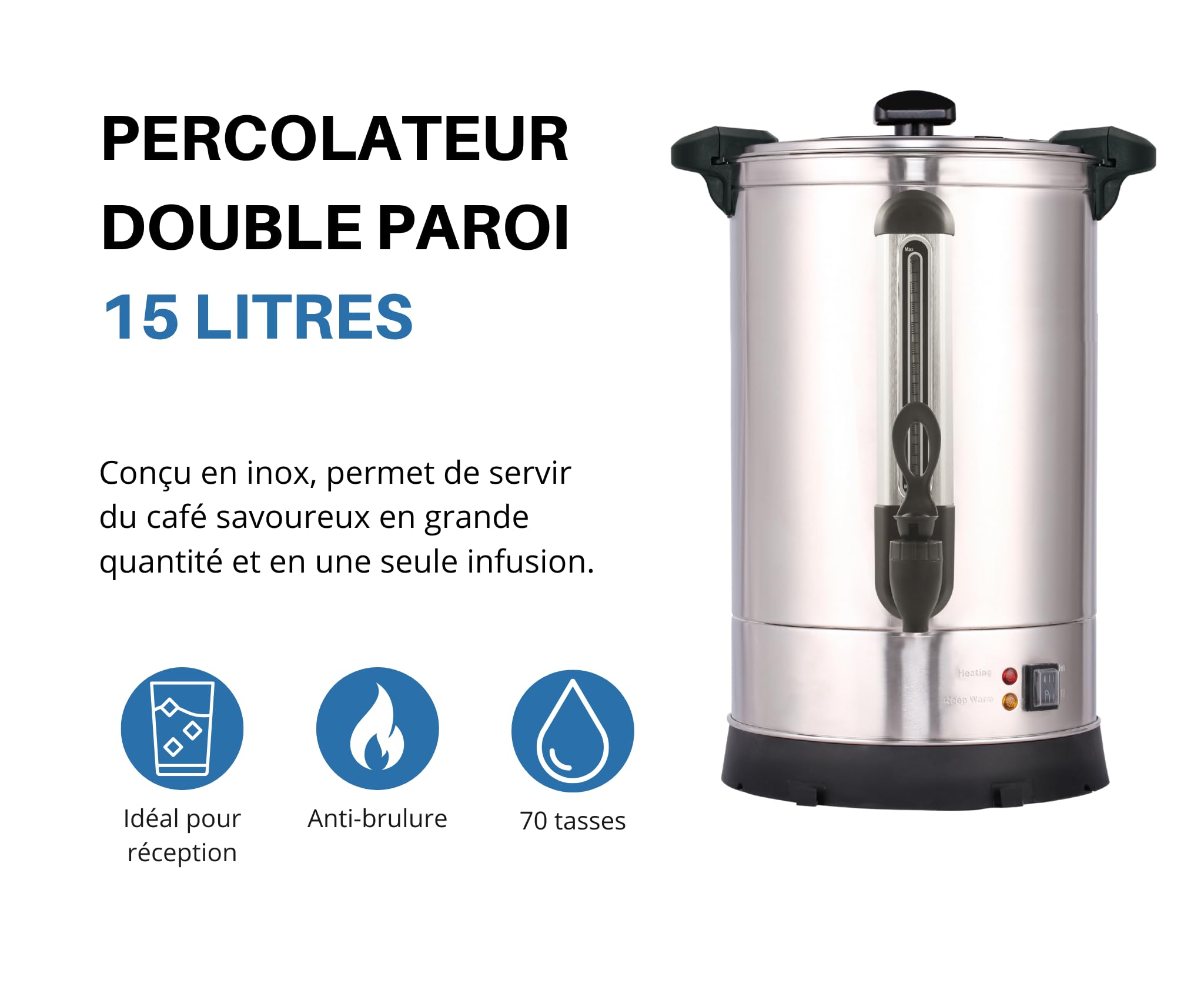 L2G - Percolateur Double Paroi - Inox - 15 Litres