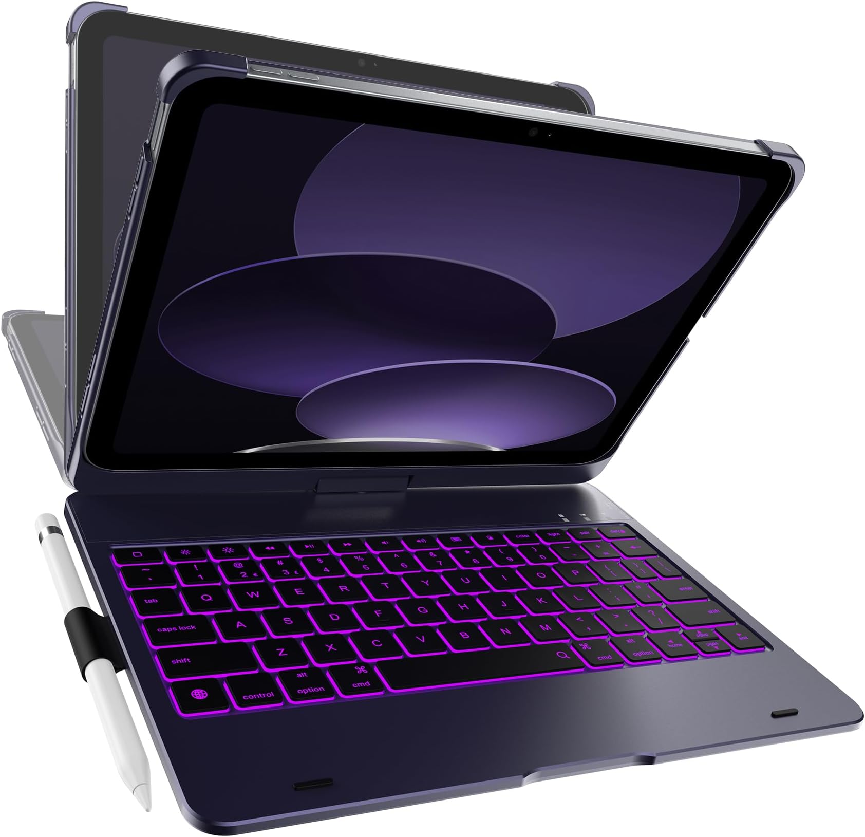 Flexbook Keyboard Case for iPad 11th (A16, 2025) and iPad 10th Gen (10.9", 2022) – No Trackpad, 11-Color Backlight, 360° Rotatable, 7 Use Modes, Thin & Lightweight – Midnight Amethyst