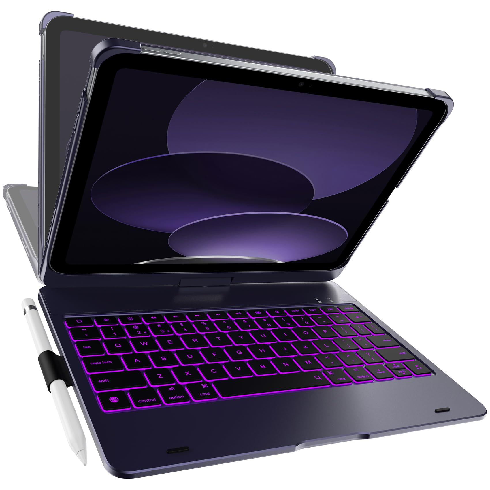 typecase Flexbook Keyboard Case for iPad 11th (A16, 2025) and iPad 10th Gen (10.9", 2022) – No Trackpad, 11-Color Backlight, 360° Rotatable, 7 Use Modes, Thin & Lightweight – Midnight Amethyst
