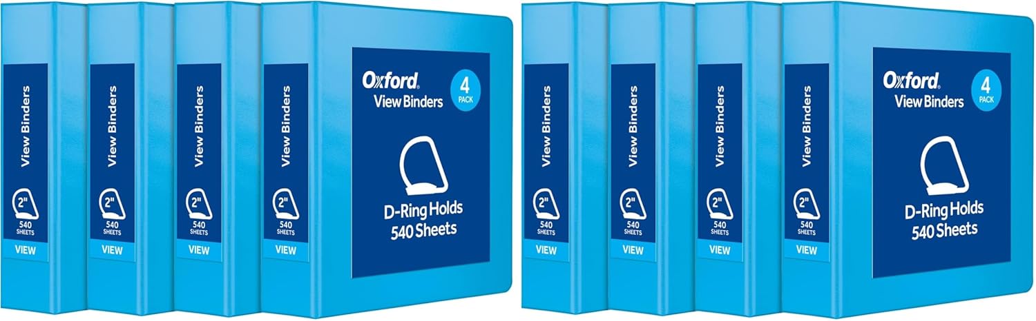 Oxford® 3 Ring Binders, 2" D Rings, Holds 540 Sheets, ClearVue™ Presentation Binder, Blue, 4PK (Pack of 2)