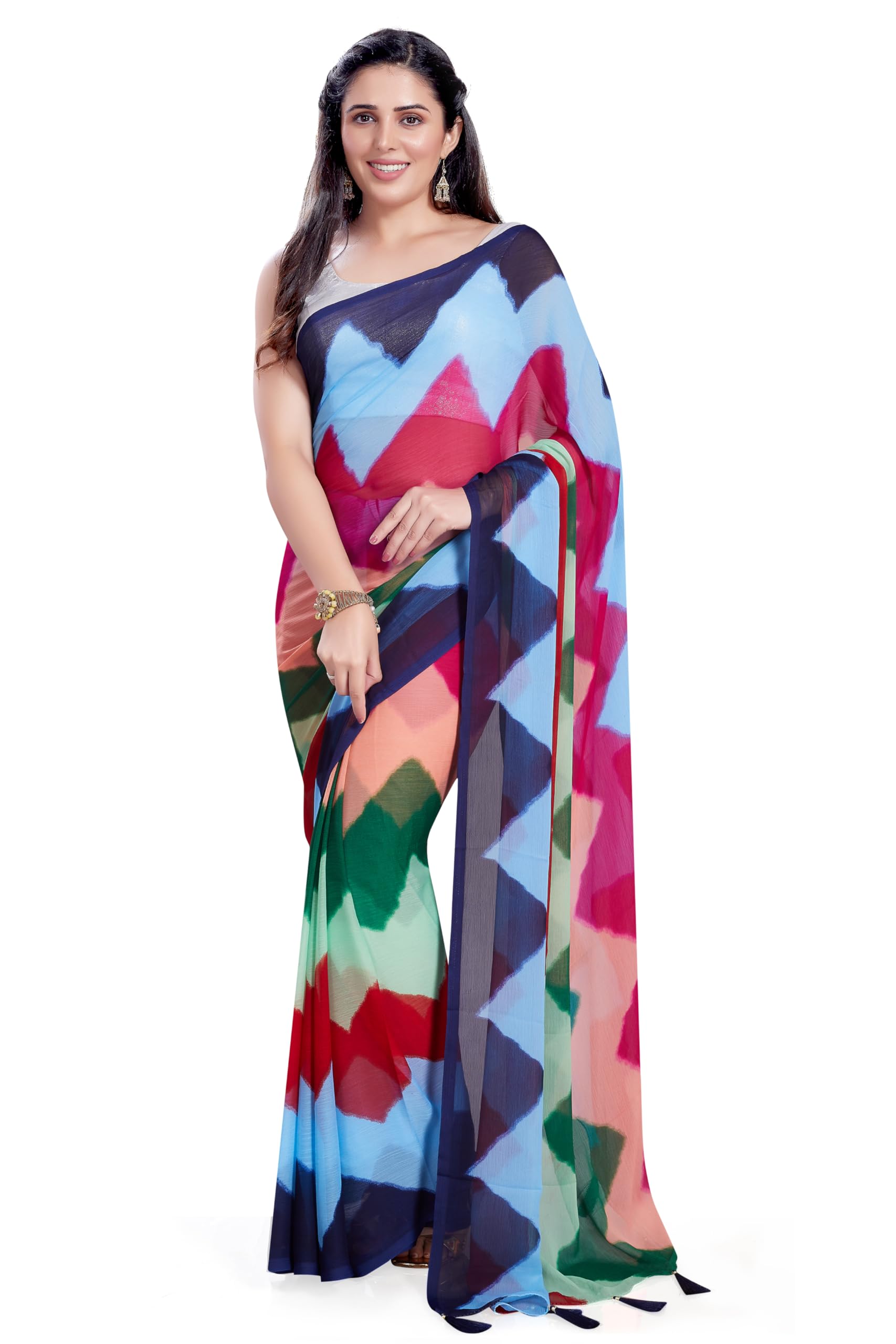 rani saahiba Women's Lehriya Printed Chiffon Saree Without Blouse Piece-picture-22