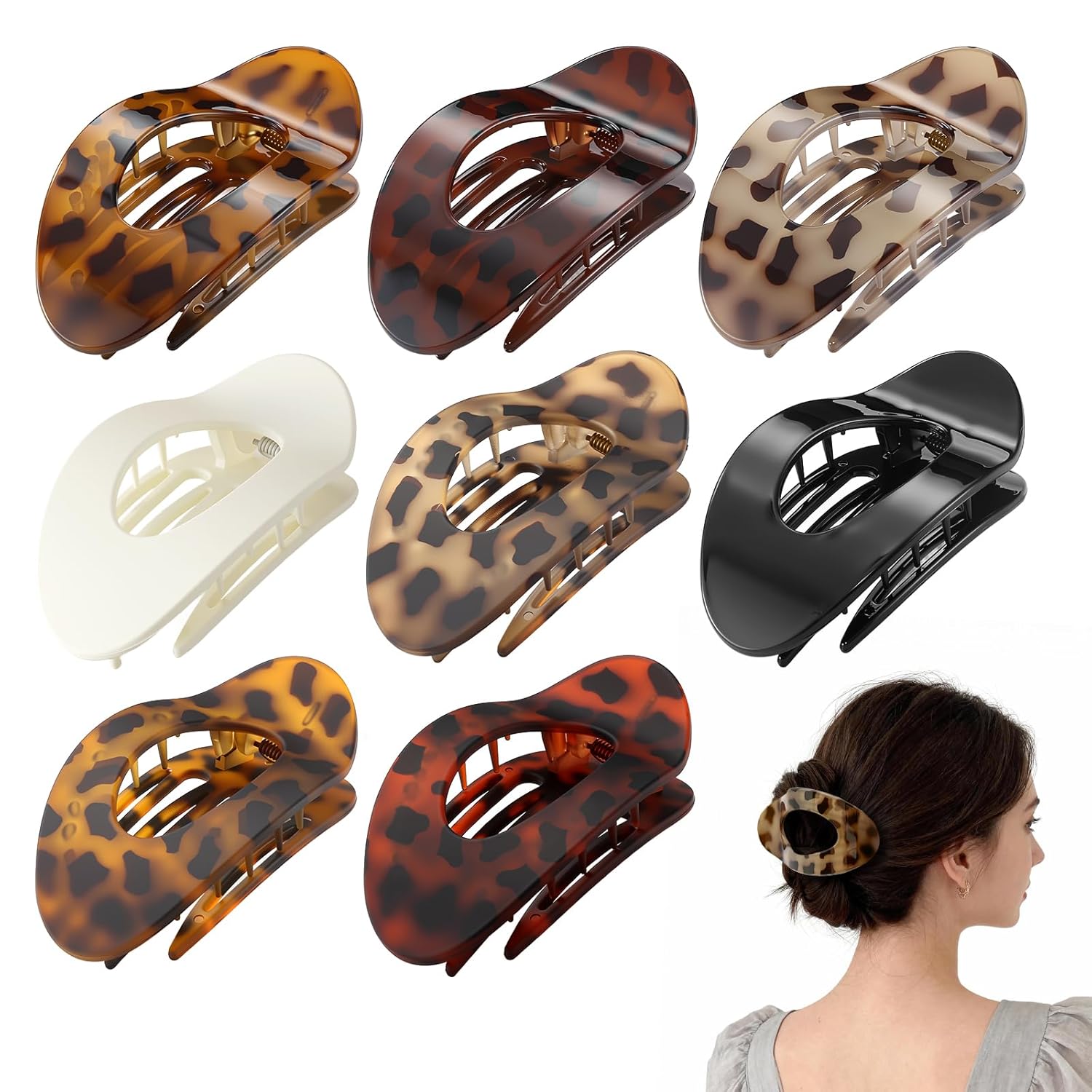Upgraded 8 Pack French Flat Hair Clips for Women Girls, Matte Lay Flat Claw Clips, Large No-Slip Claw clips for Thick &Thin Hair, Strong Hold Styling Barrettes Accessories for Daily Styling (Leopard) - Image 9