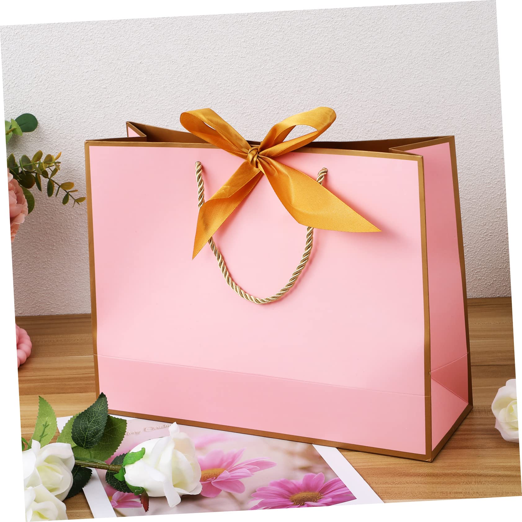 COLLBATH 10 Bolsas Decoradas Con Lazo Y Asas Bolsas De Papel De Gran Capacidad Para De Fiesta Para Envío
