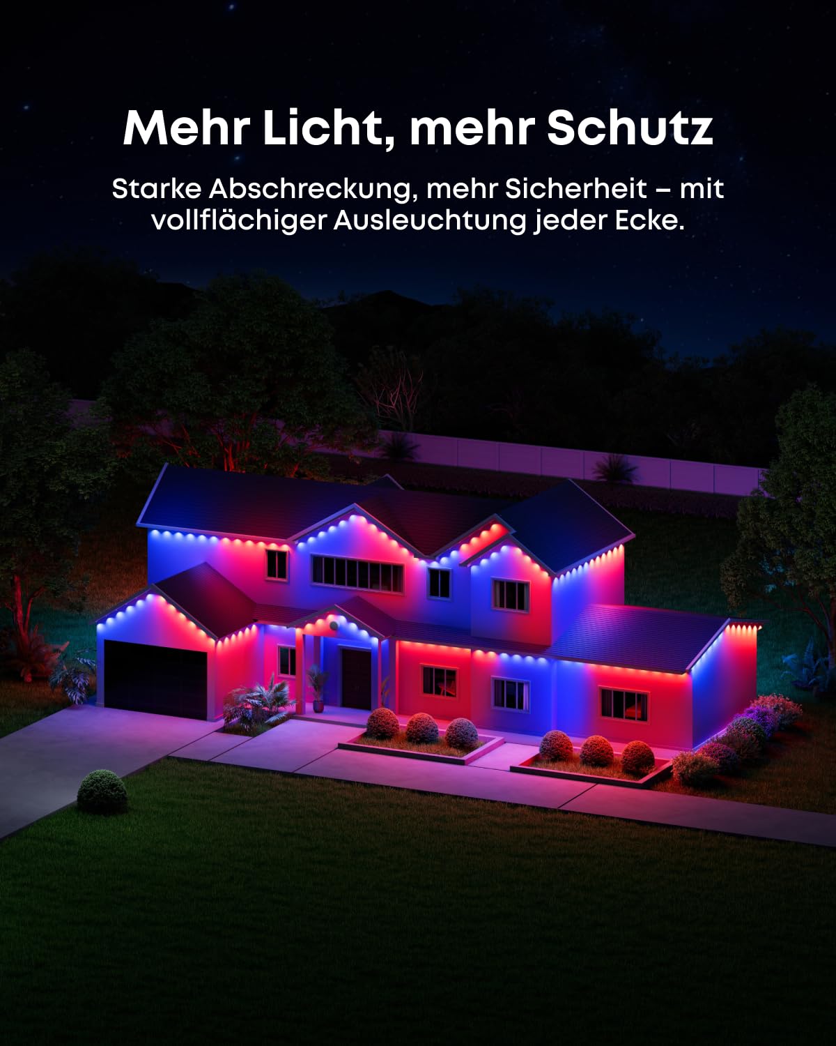 eufy Festinstallierte Outdoor-Lichterkette S4 – 30 m mit 72 LEDs, Radaraktivierte Beleuchtung, IP67 wasserdicht, KI-Stimmungslicht, Steuerung mit eufy-Kameras, Smart-RGBWW für Alltag & Feiertage