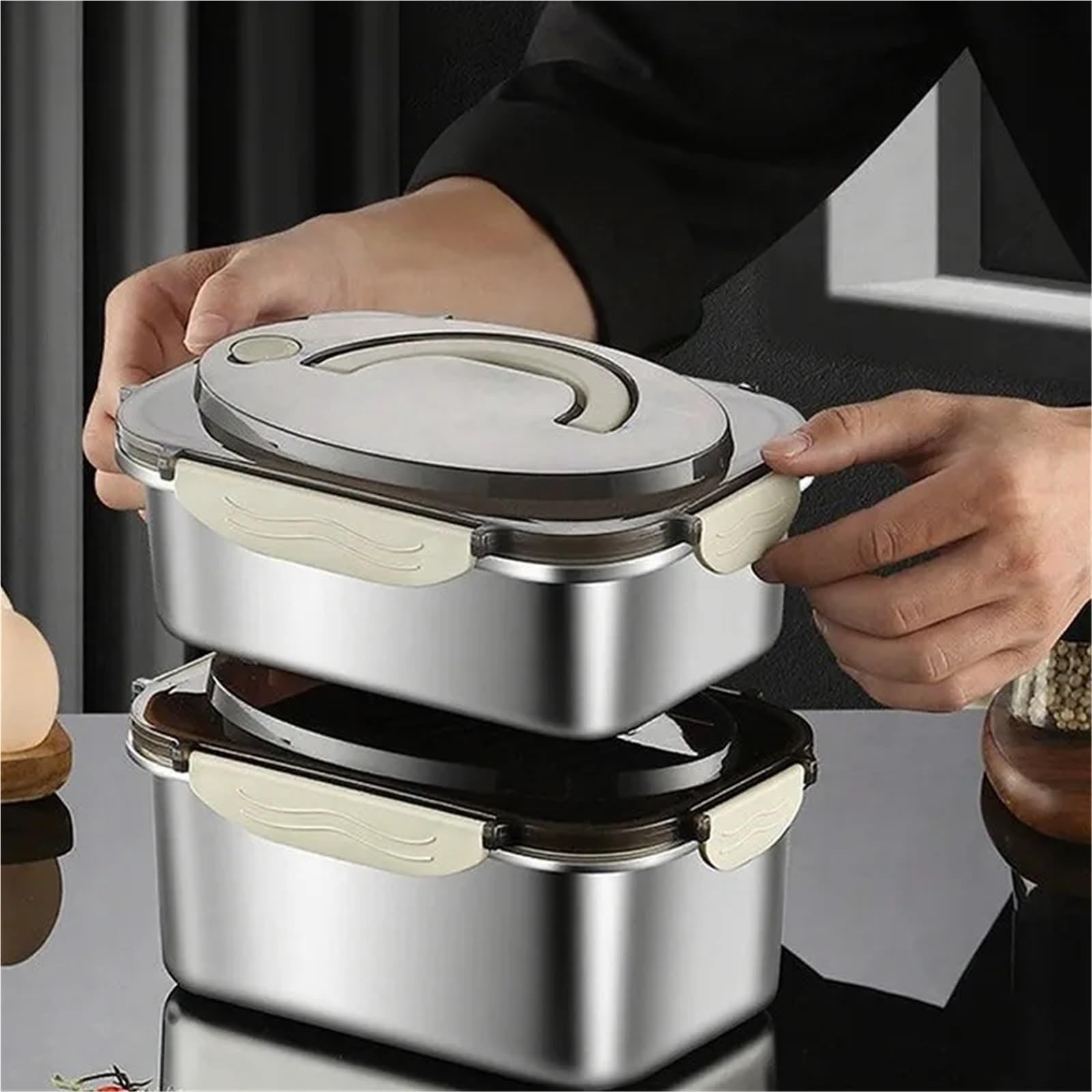Contenitore ermetico in acciaio inox 316, contenitore Bento sigillato per conservare in frigorifero e picnic all'aperto (2100 ml, 3 pezzi)