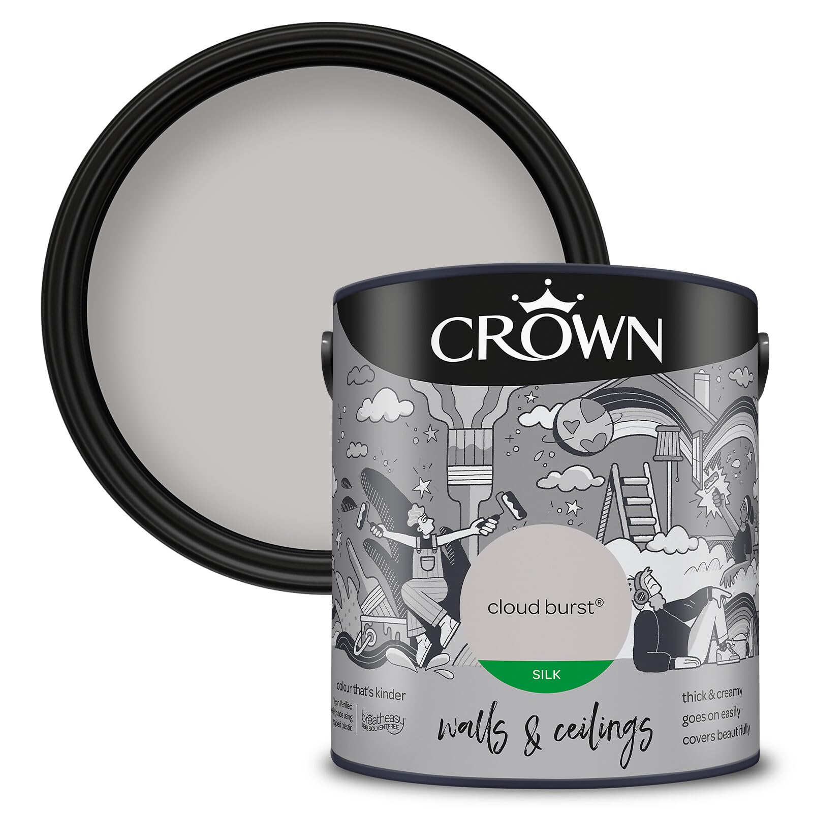 Crown Walls & Ceilings Silk Emulsion Paint, Size 2.5L, Cloud Burst