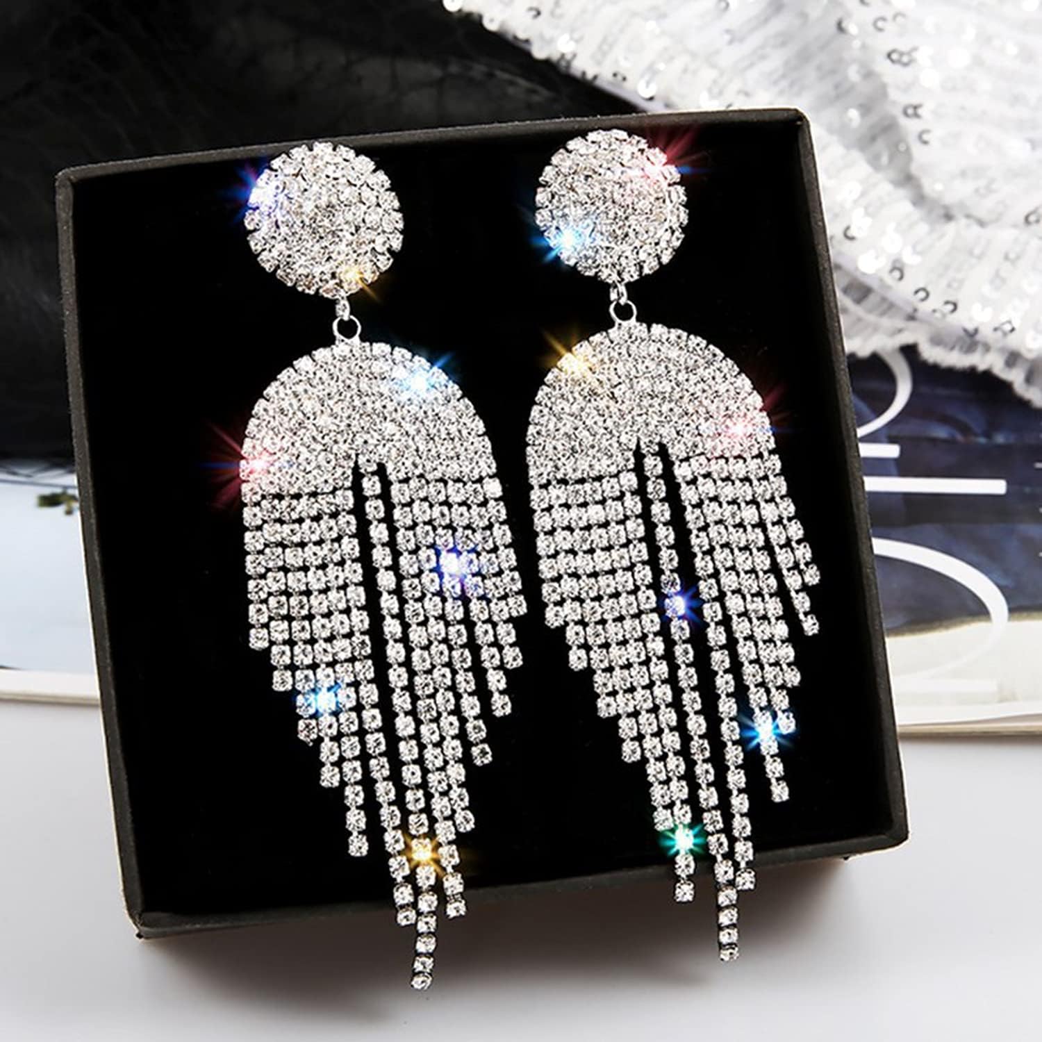 Luxury Rhinestone Round Tassel Earrings Elegant for Women Bridal Wedding Jewelry Beautiful Sparkling Rhinestone Long Tassels Dangle Earrings - Image 7