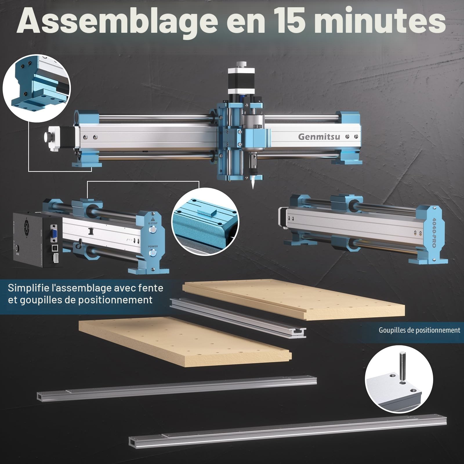 Genmitsu Machine CNC 4040-PRO pour bois acrylique MDF nylon sculpté, CNC fraiseuse avec contrôle GRBL et 3 axes, surface de travail 400 x 400 x 84 mm