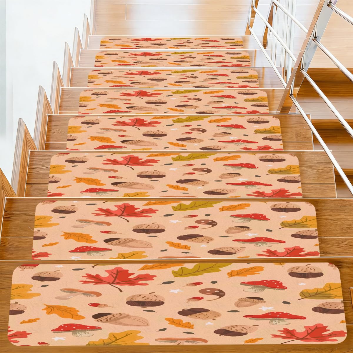 Alfombrillas para peldaños de escaleras antideslizantes que salvan tus suelos de madera de rayas