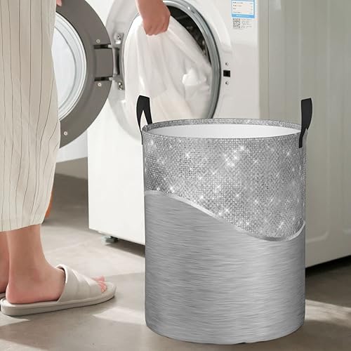 Miniatura 7 de Cesta de lavandería plegable con purpurina plateada en el dormitorio, impermeable, en el baño, bolsa de lavandería grande en el dormitorio