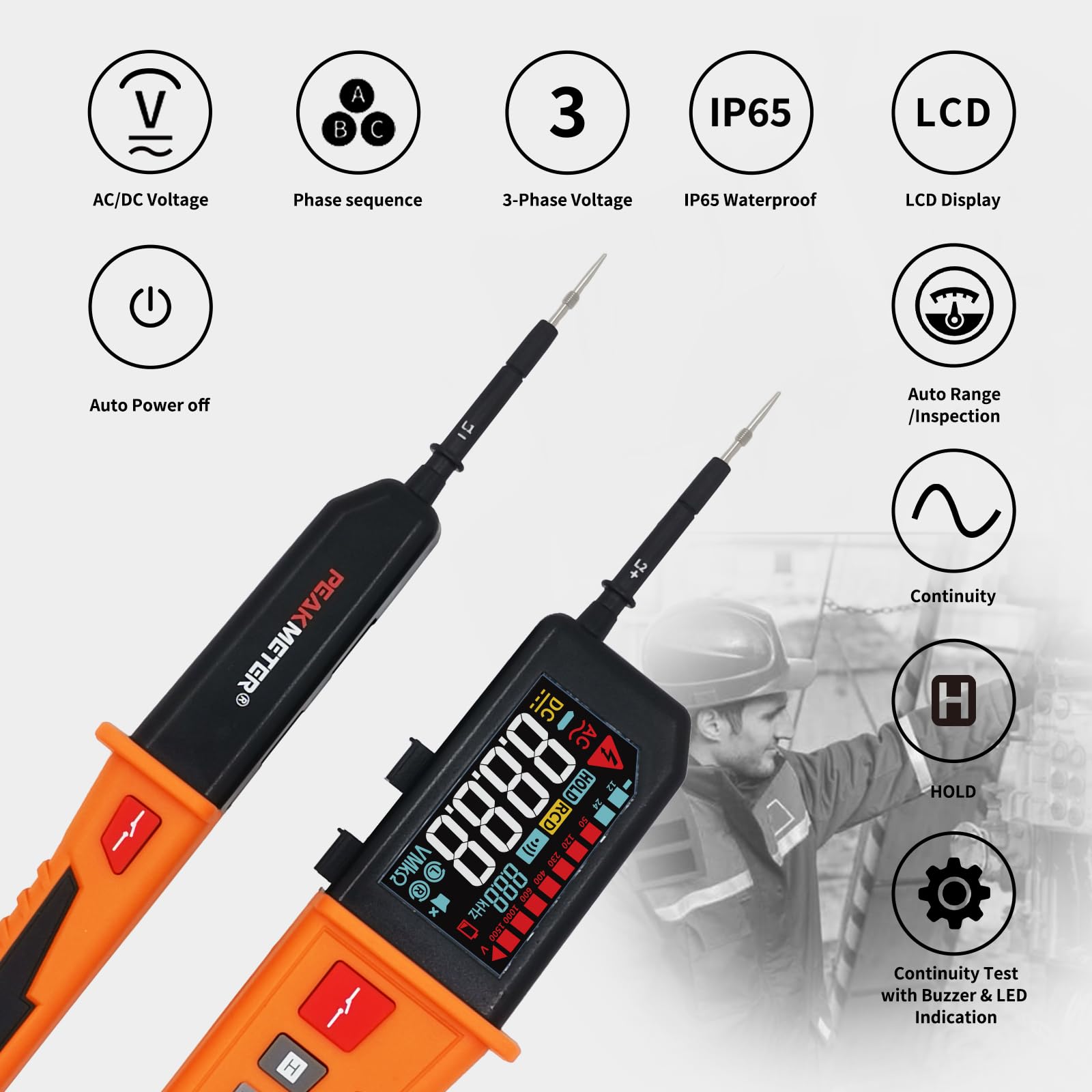 Tester di Tensione, Voltmetro Digitale Multifunzione Impermeabile, IP65, con Display LCD. Misurazione Della Tensione CA/CC Fino a 1200 V CA/1500 V CC(PM8200B)