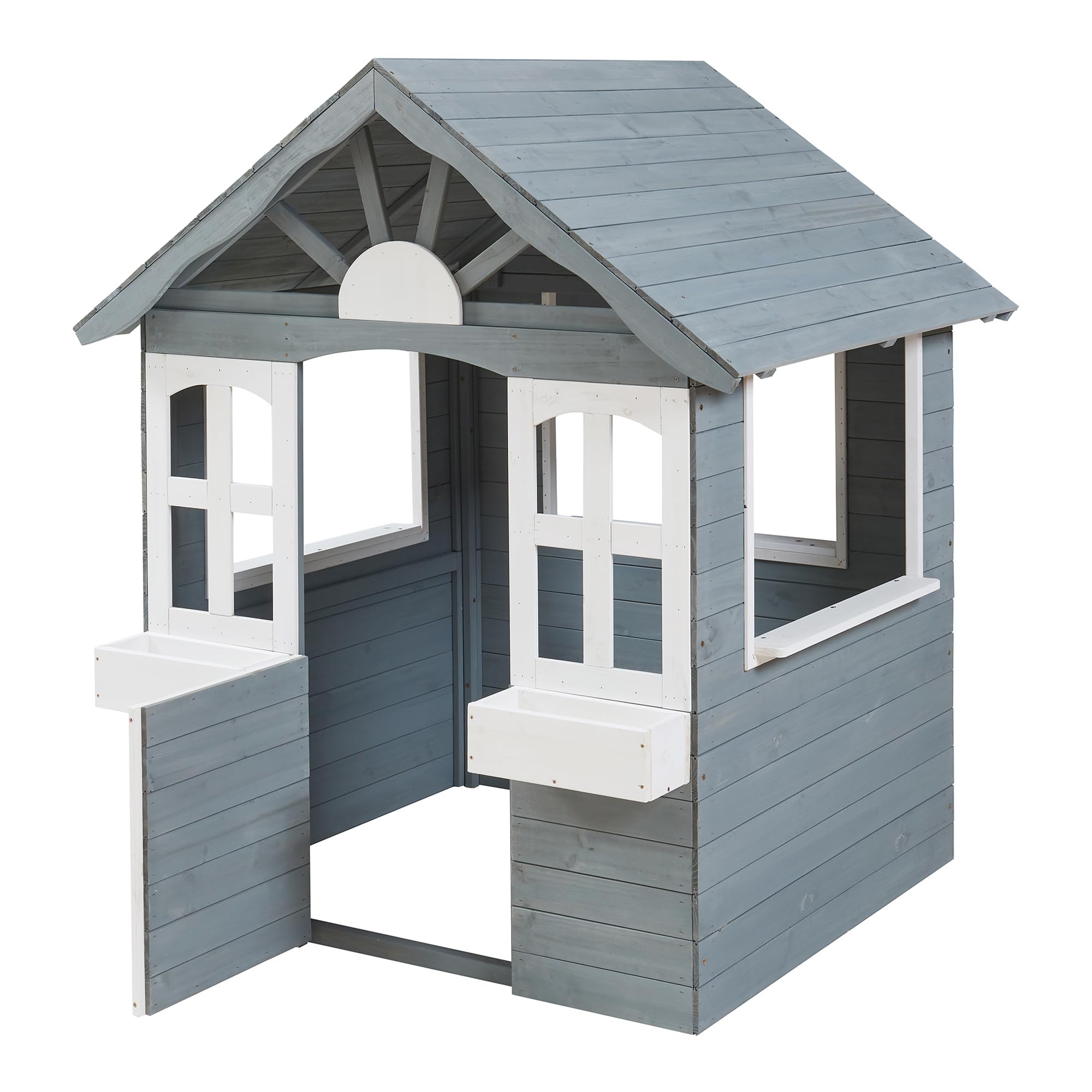 casa.pro Kinderspielhaus Outdoor Vesa Holzhaus Gartenspielhaus aus Tannenholz 138 x 120 x 102 cm mit Tür, Fenstern und Tafel Grau