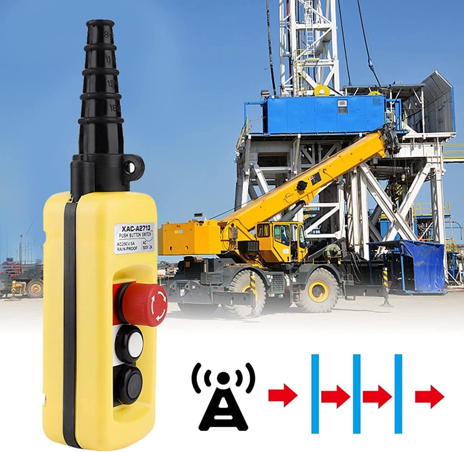 DeWin Commande de Levage de Grue,Bouton-Poussoir de Grue à Chaîne Commande de Commutateur de Levage Interrupteur à Bouton-Poussoir de Levage Bouton-Poussoir de Grue à Chaîne avec Arrêt d'urgence