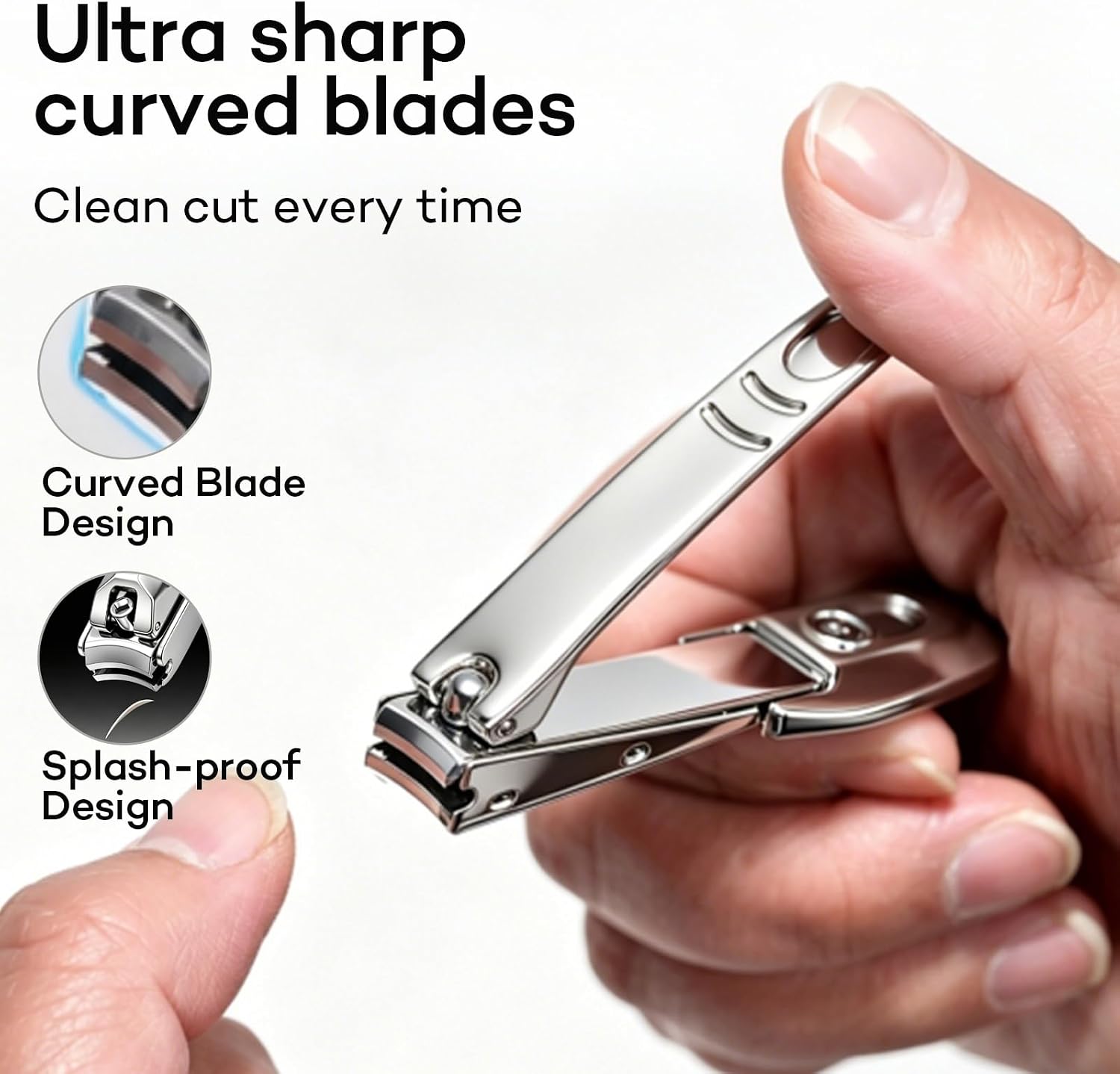 Japanese Nail Clipper - Stainless Steel Fingernail Clipper for Men & Women - Stainless Steel Nail Clipper (G-1205 M) Nail Trimmer - Built-in Nail File - Splash-Proof Design - Made in Japan