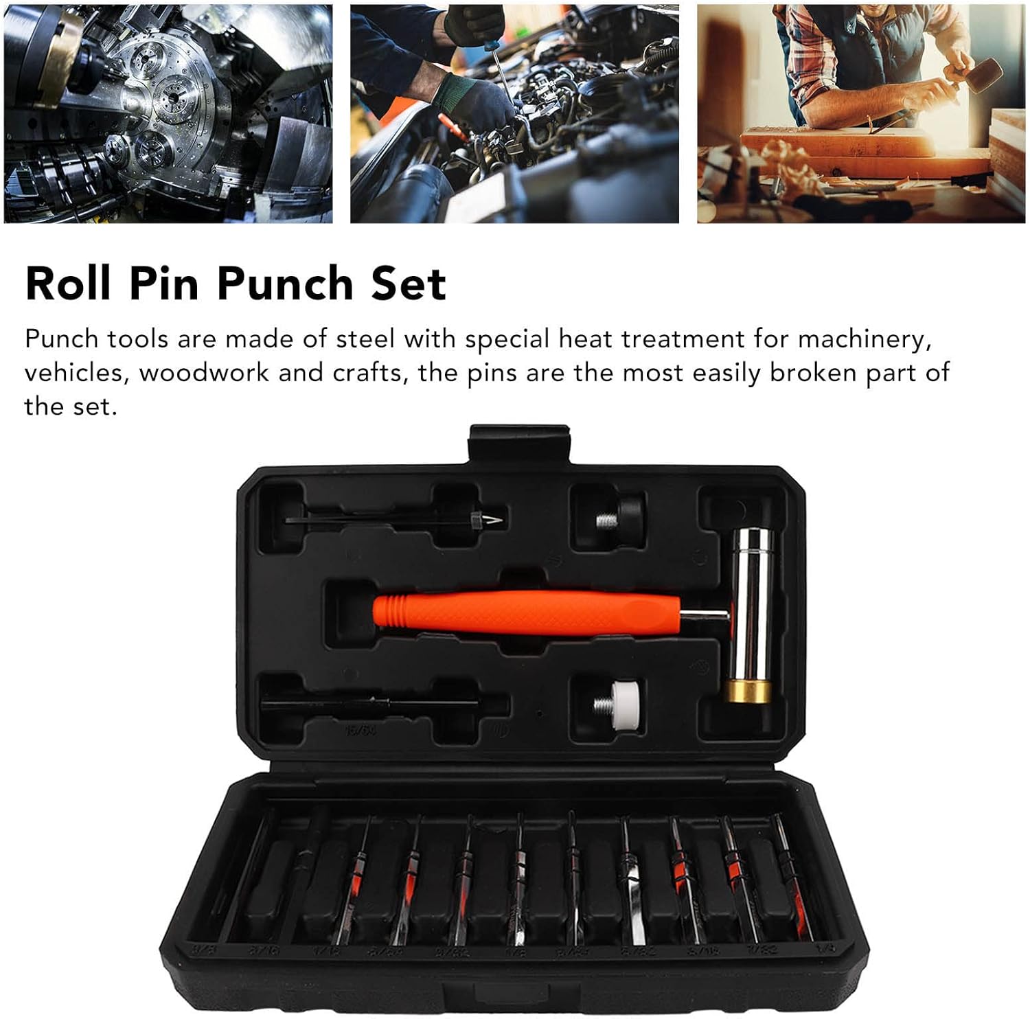 Punch Set,Punch Tools,Roll Pin Punch Set,Steel Punch Hammer Set Portable Pin Punch Set with Detachable Hammer Storage Box Tweezers