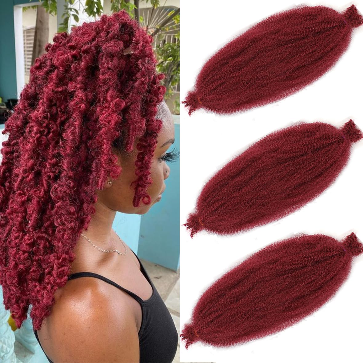 Leeven 12 Inch Springy Twist Hair for Afro Marley Locs 3 Packs Afro Kinky Curly Marley Braiding Hair Extensions Pre Separated Popping Spring Twist Crochet Hair for Distressed Locs/BUG#