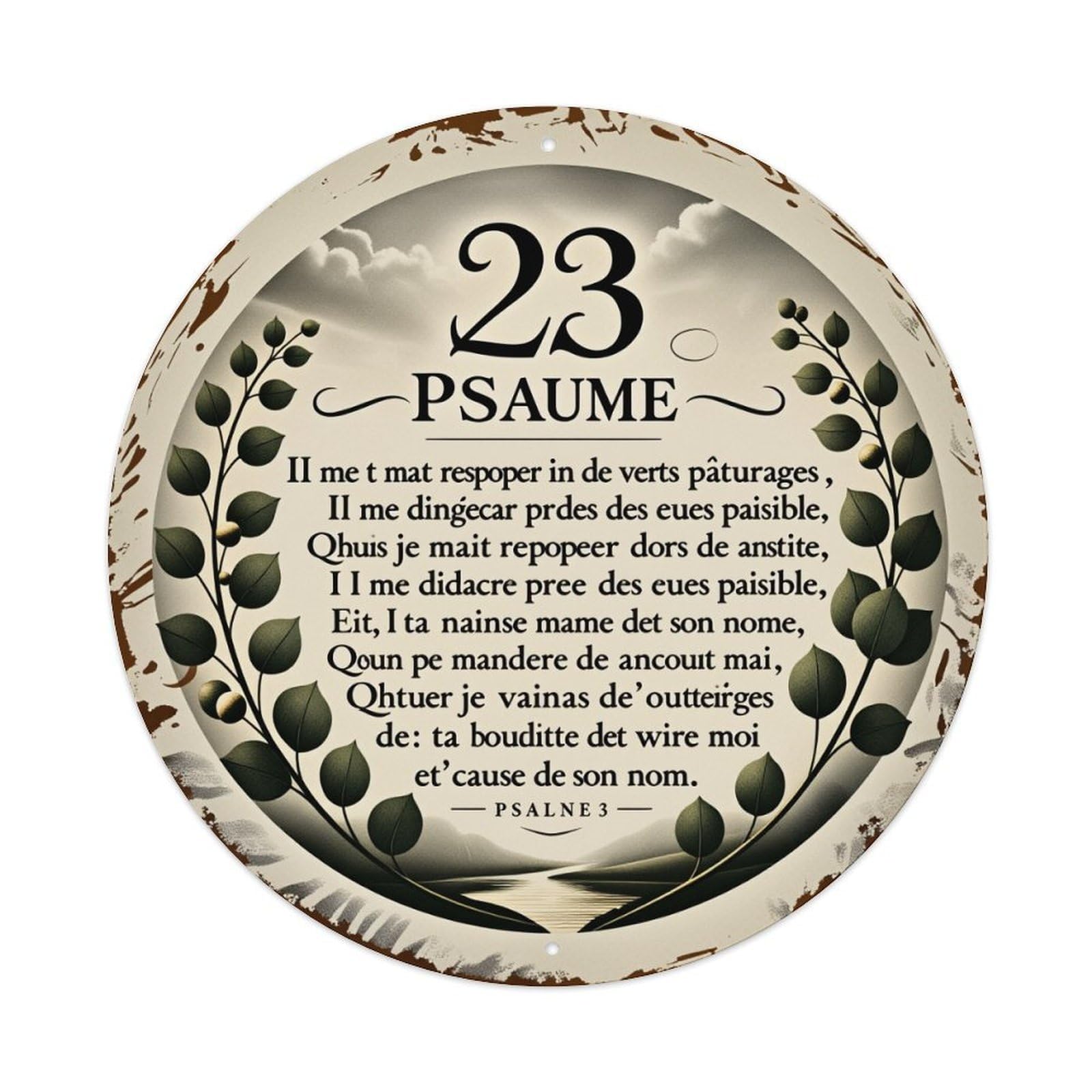 Psalm Number Twenty Three, Leaf Wreath Design Metal Tin Sign Vintage Garden Bedroom Cafe Bar Man Cave Home Wall Decor Metal Poster 8x8 inches