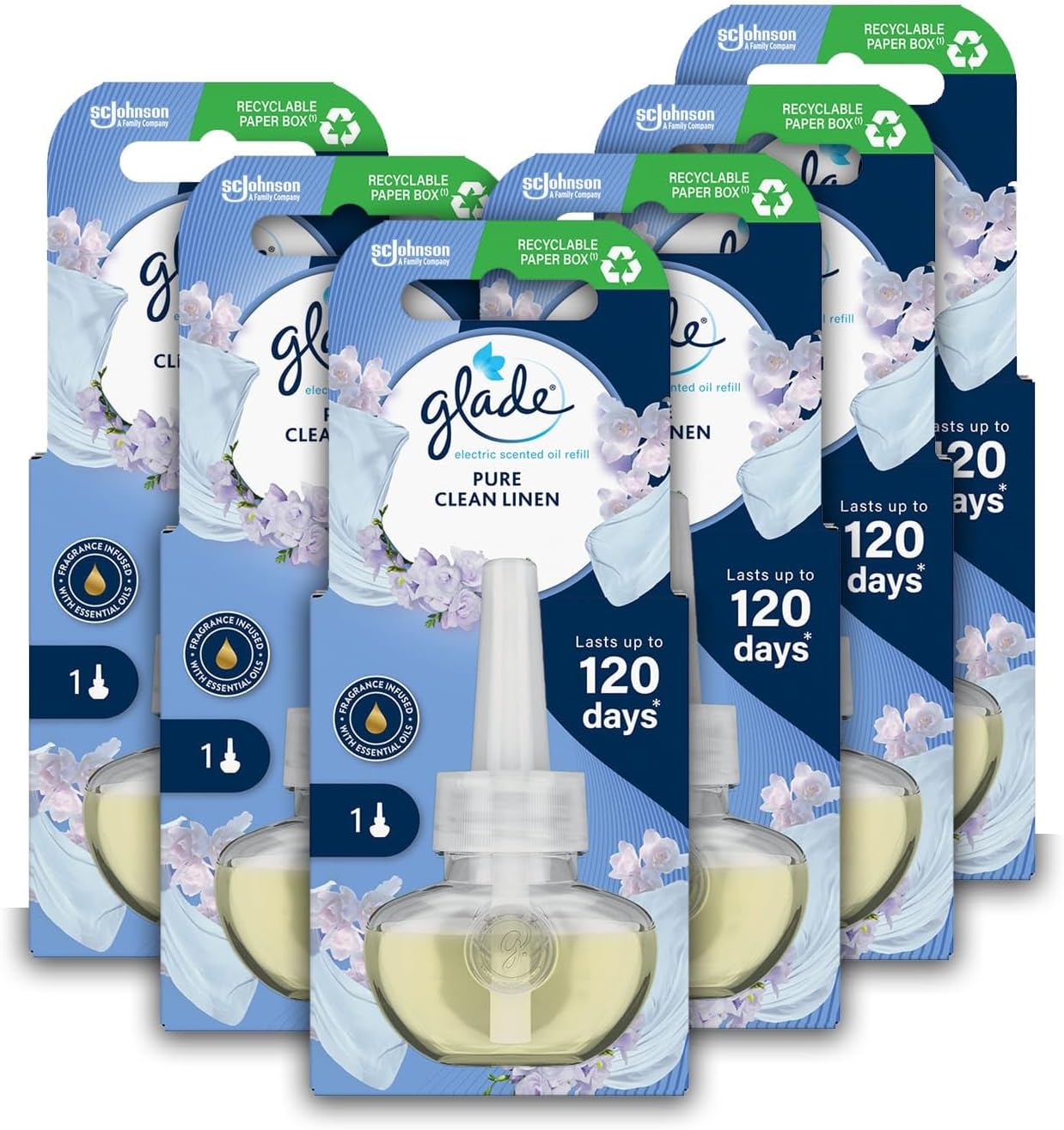 GladePlug in Air Freshener Refill, Electric Scented Oil Room Air Freshener, Clean Linen, Pack of 6 (6 x 20ml)