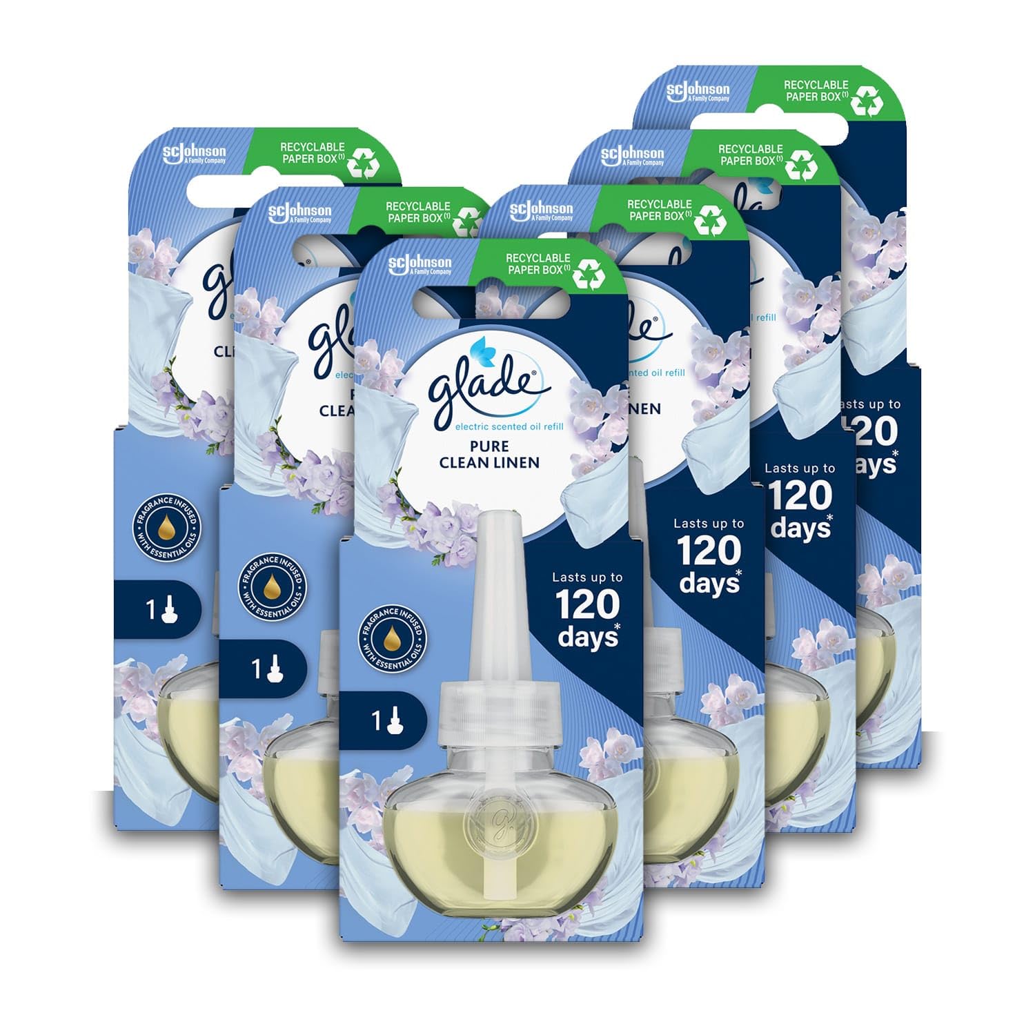 gladePlug in Air Freshener Refill, Electric Scented Oil Room Air Freshener, Clean Linen, Pack of 6 (6 x 20ml)