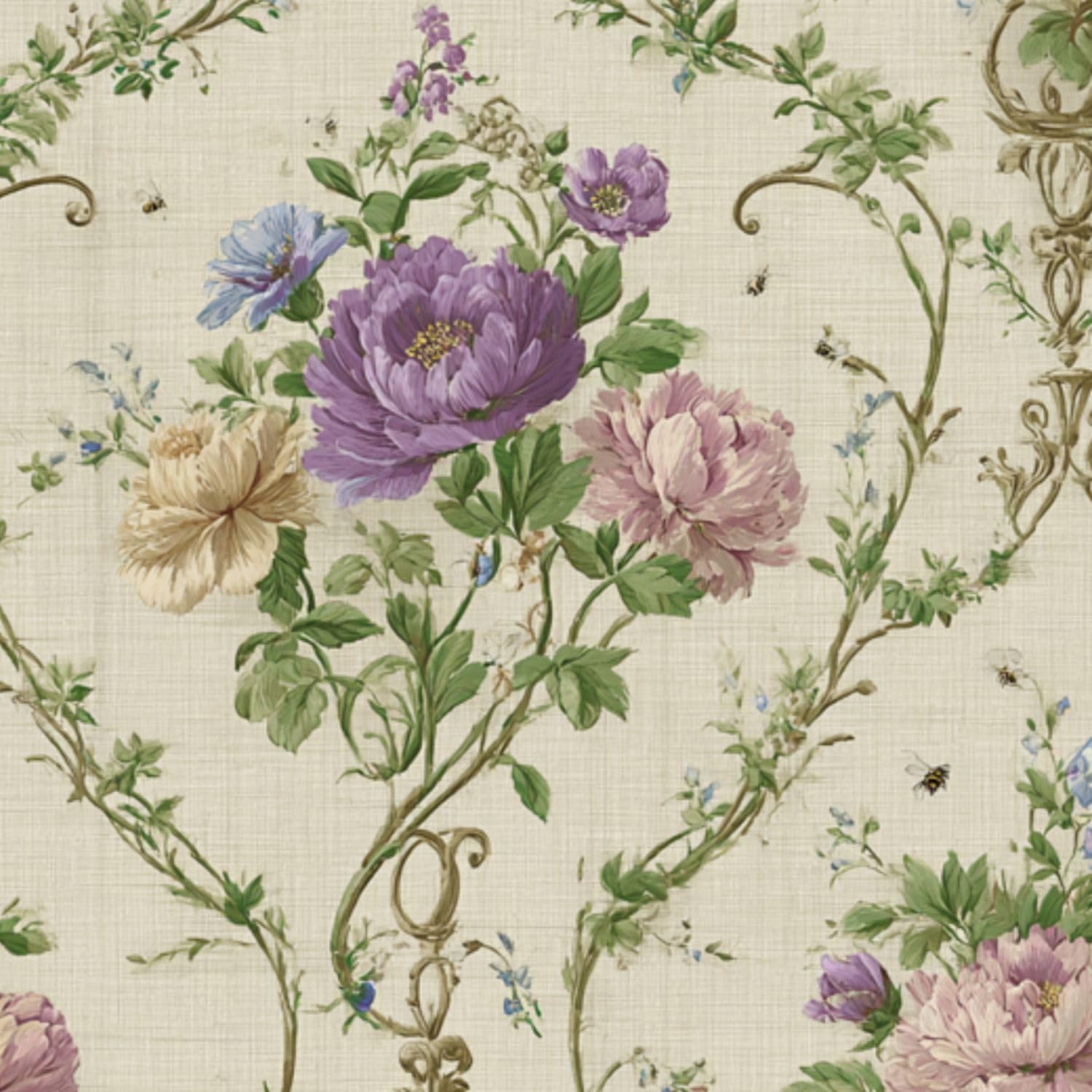 DERUINVAIO Self Adhesive Feature Removable Watercolor Peony Wildflower Peel and Stick Vinyl Wallpaper Roll, Sticky Lining Paper for Bedroom, Living Room, Kitchen Walls
