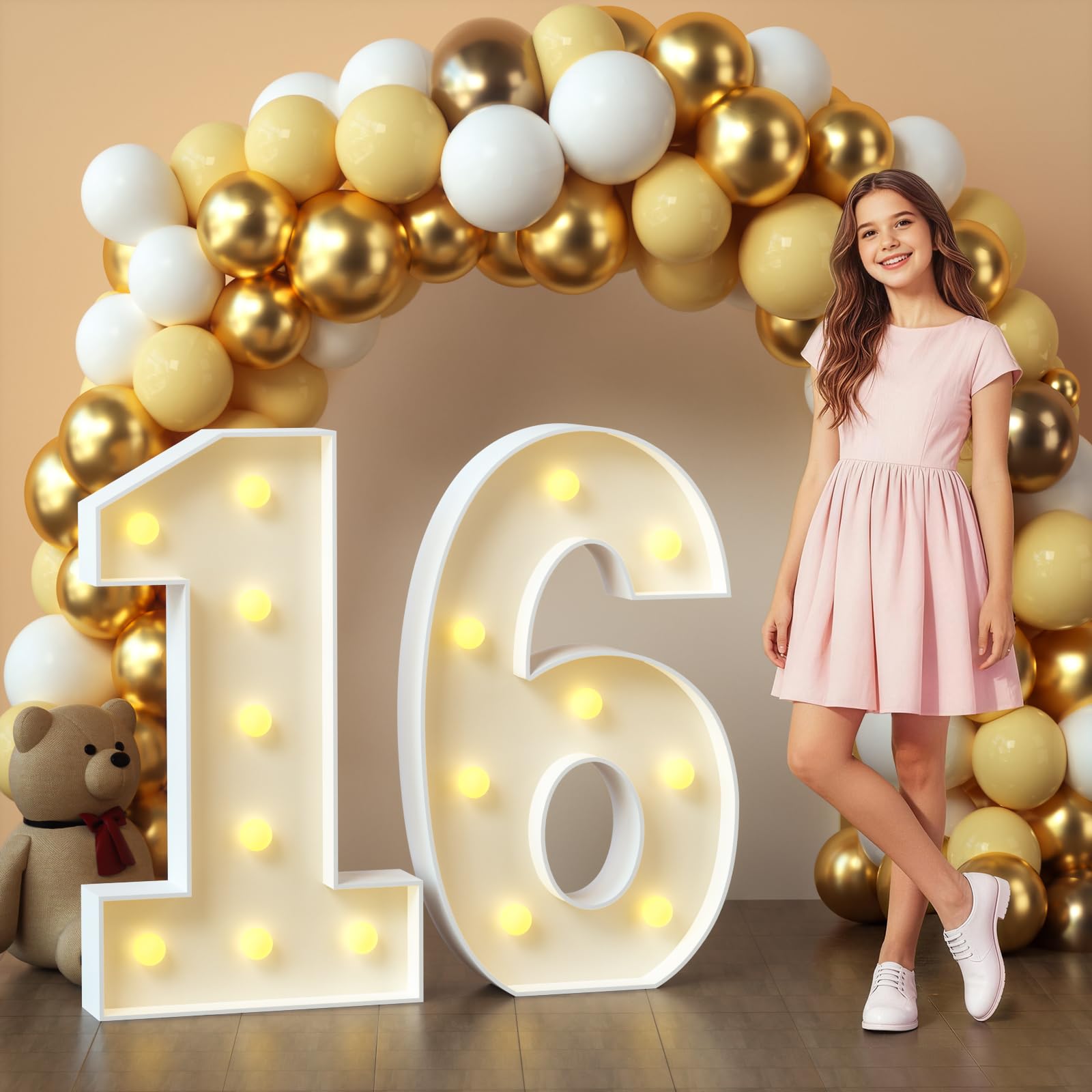 Photo 1 of imprsv 16 Marquee Numbers, 3FT 16 Light Up Numbers for 16th Birthday Decorations, Large Marquee Light Up Number Sign for Anniversary Party Decorations (Need to Assemble)