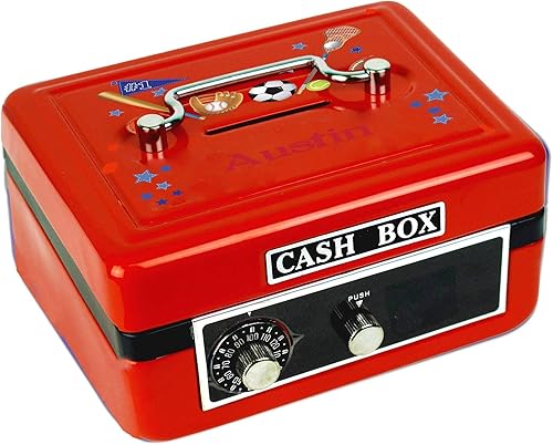 Miniatura 10 de Caja de efectivo roja personalizada para niños (dinosaurios)