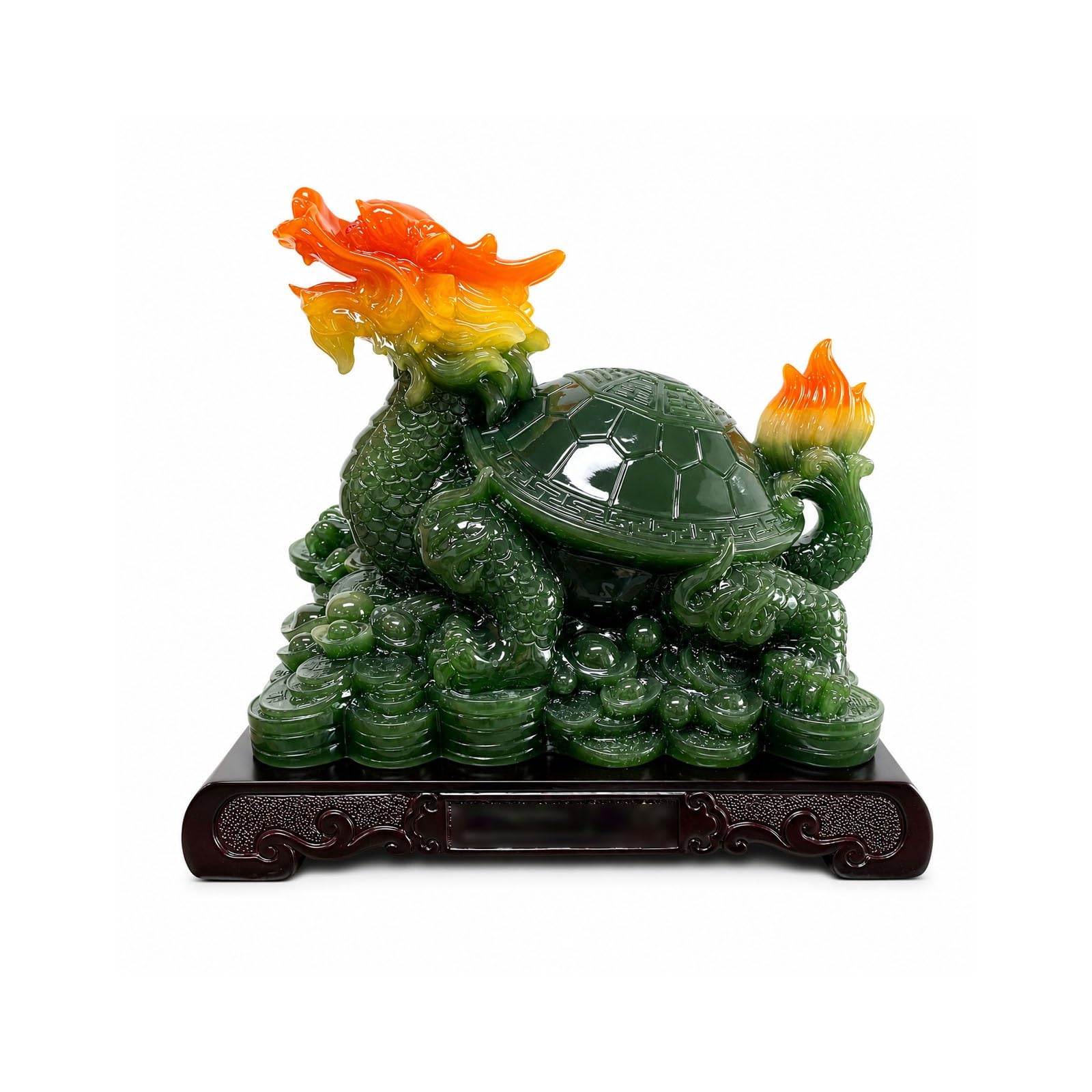 Mmt00go Feng Shui Decor, Jade-Look Dragon Turtle Statue On Coins And Ingots