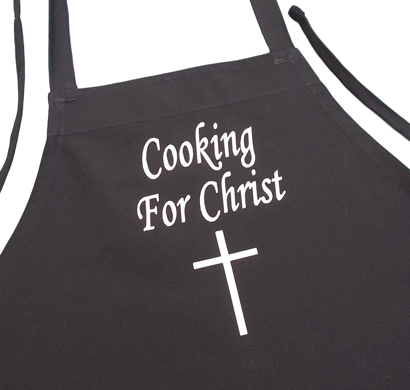 Cooking For Christ Christian Black Chef Apron, Evangelical Aprons, Religious Church Kitchen Linens