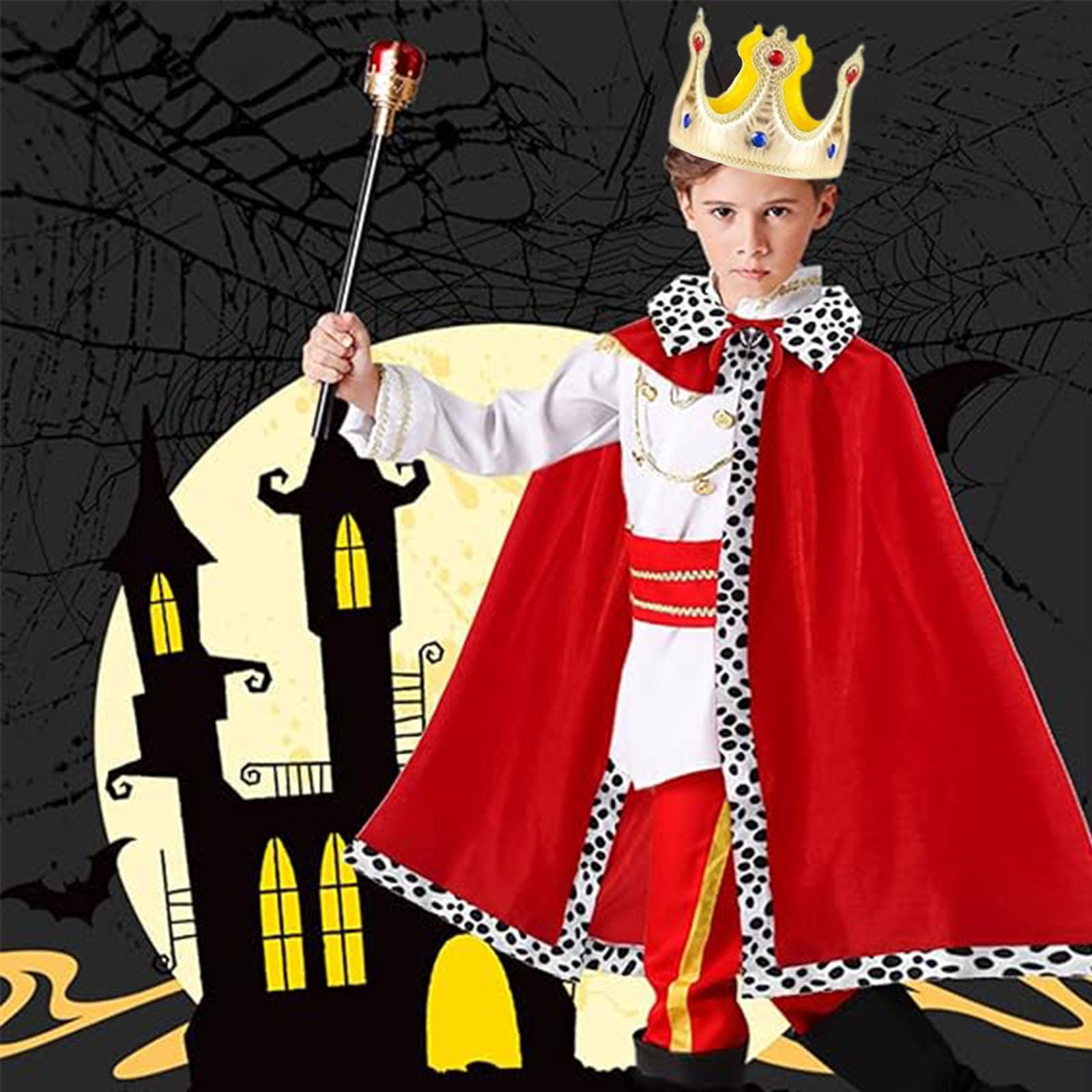 dinghaole Costume Set Prince Cloak And Crown Set for Role Play Medieval Prince King Cape Cloak Coat For Halloween Fancy Dress Cosplay Theme Party Carnival (90cm) - Image 3