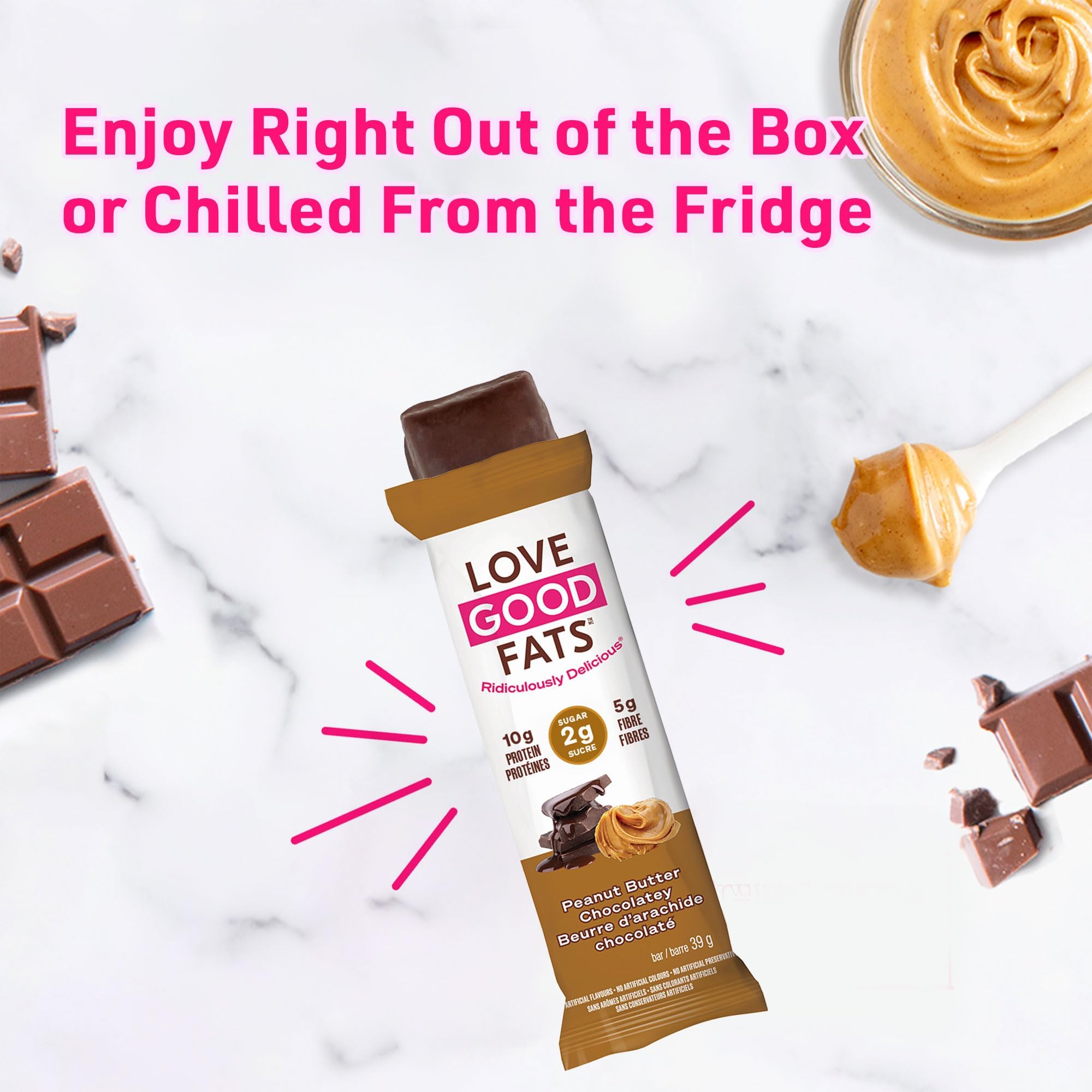 Love Good Fats Keto Bars, Truffle Peanut Butter Chocolate - Plant-Based Protein Snack, Low Carb, Low Sugar, Gluten Free, Non GMO, 12 Pack