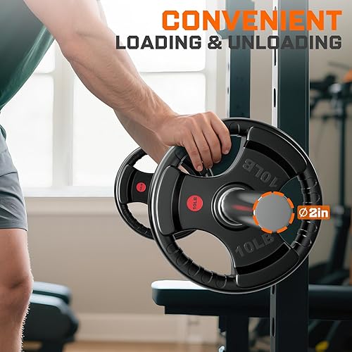 Miniatura 6 de XDDIAS Placas de peso de goma de 2 pulgadas con agarre olímpico en pares o individuales para entrenamiento de fuerza, levantamiento de pesas y