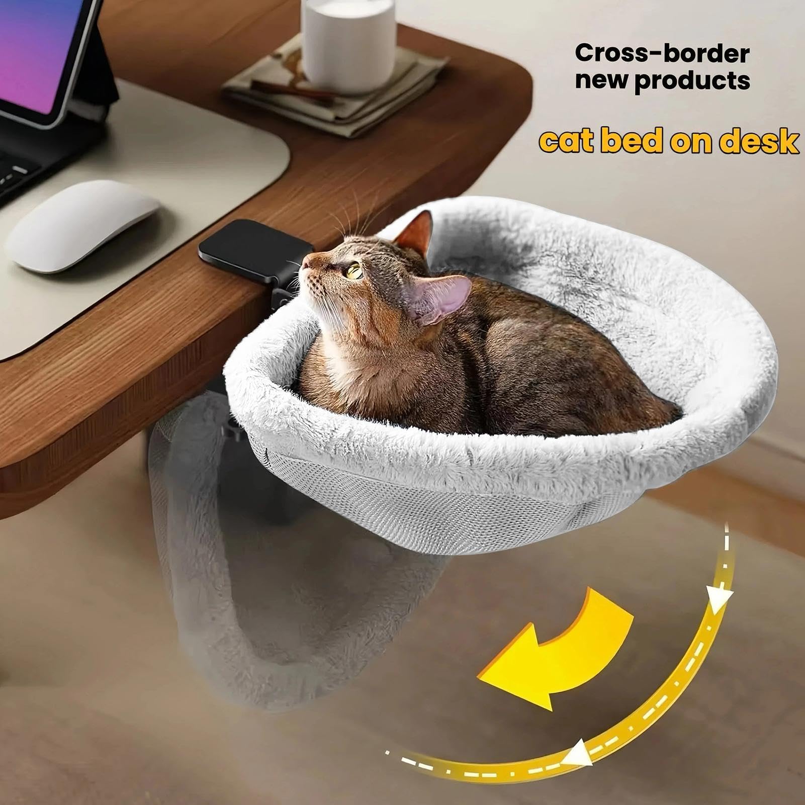 Genérico Cama para Gatos de Escritorio - Percha Plegable Que Ahorra Espacio,Hamaca fijada al Escritorio - para Razas pequeñas, Medianas y Grandes, Oficina, hogar, estantes de
