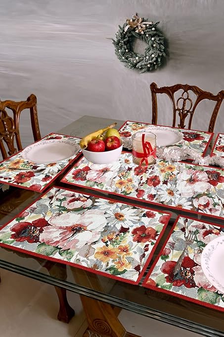 AVI Living Exotic Floral Table Mat and Runner|6 Table Mats & 1 Runner|Set of 7|13
