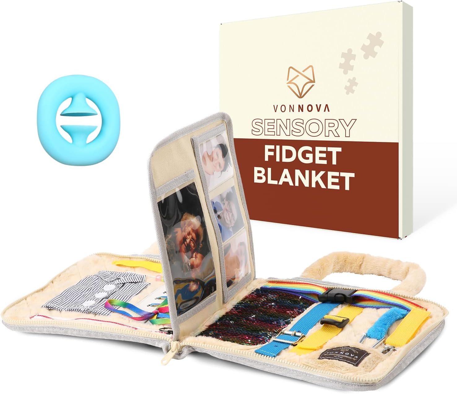 VonNova Fidget Blanket - Dementia Products for Elderly - Fidget Blanket for Adults with Dementia - Alzheimers Activities - Lap Blankets for Elderly - Busy Board
