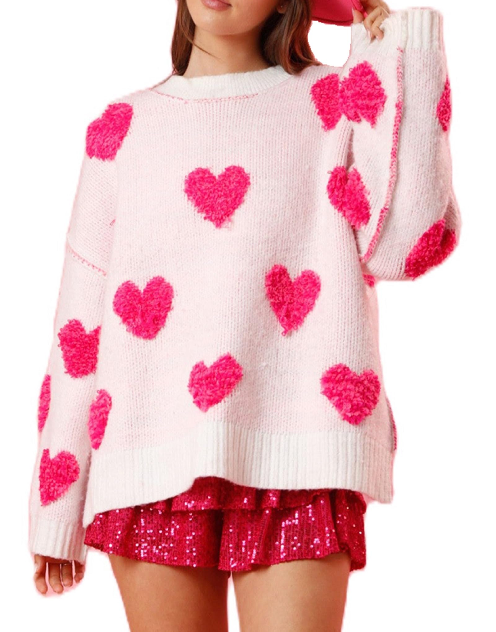 Women Heart Graphic Sweater Cute Valentines Day Oversized Knit Pullover Long Sleeve Love Print Sweaters Jumper