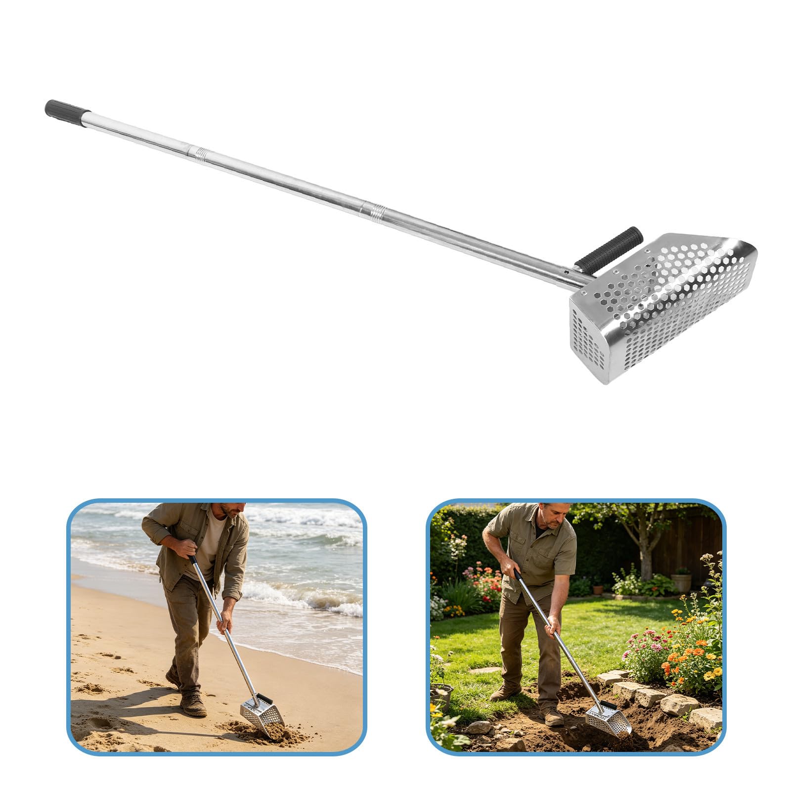 Pala da Spiaggia con Manico Ergonomico Pesante in Acciaio Inossidabile e Estensibile da 42,5 Pollici per Scavo e Ricerca Tesori