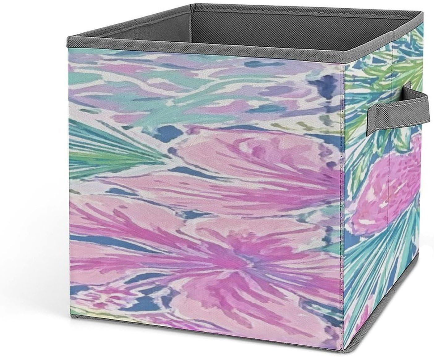 Colorful Lilly Fabric Bins Storage Basket Square Baskets | Storage Bin with Double Handles,Cube Collapsible Organizers for Organization,Closet,Shelves,Offices