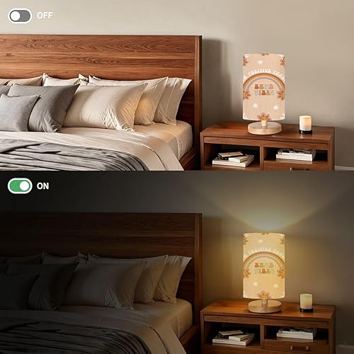 Miniatura 6 de Lámpara de mesa redonda para dormitorio, retro de los años 70, 60, hippie, flor, arcoíris, floral, margarita, feliz sonrisa, al lado, lámpara de