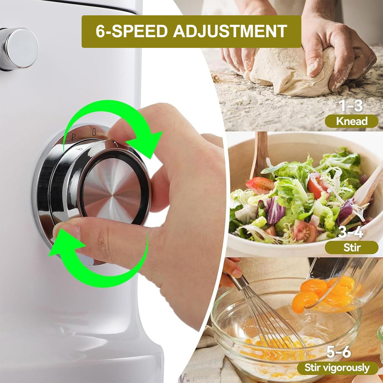 Impastatrice Planetaria 3 in 1, 6 velocità di Regolazione, Impastatrice Elettrica da Cucina con Gancio per Impastare, Frusta A Filo E Frusta, Tritacarne, Frullatore, per Pasticcerie