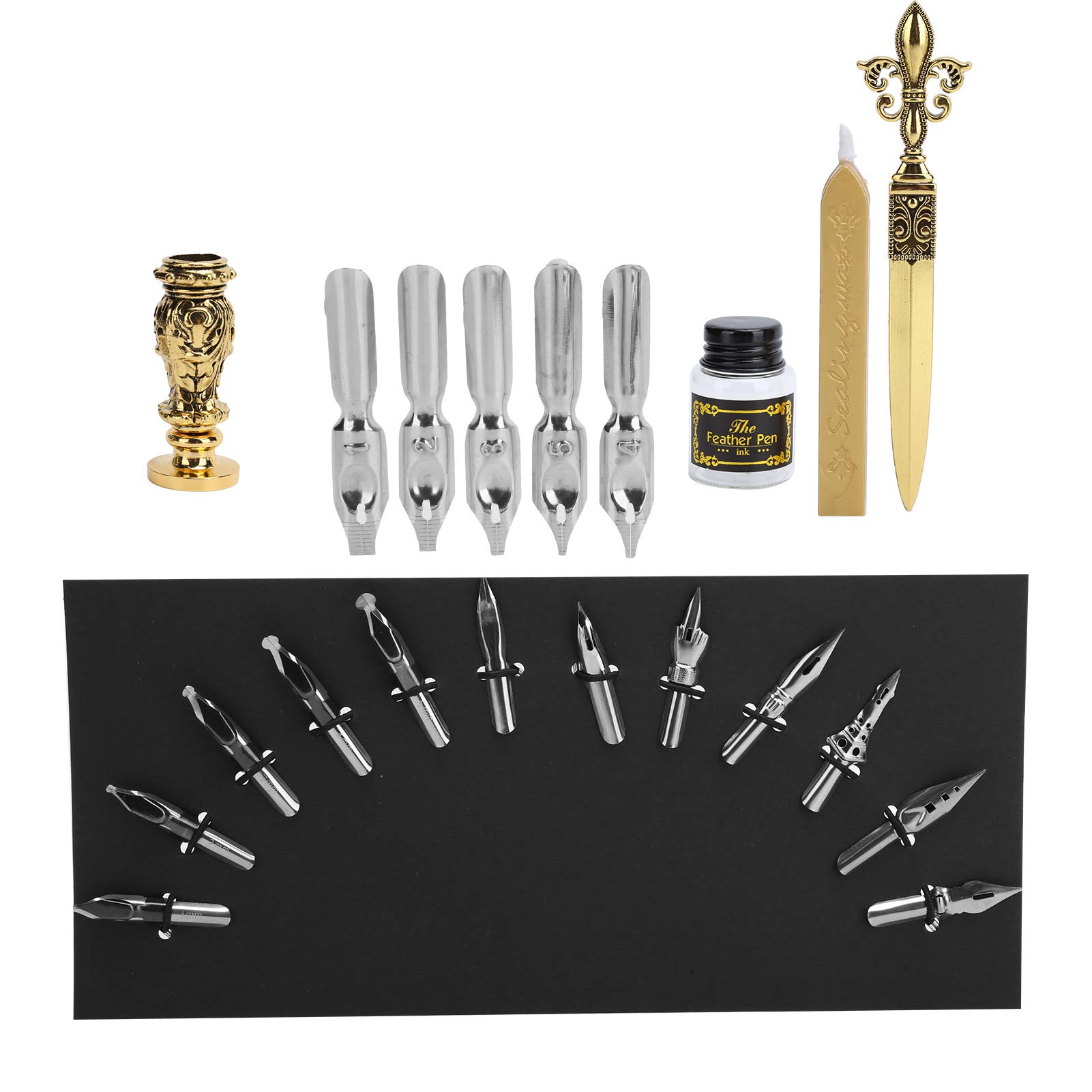 Set de Plumes Vintage pour Calligraphie et Dessin, Porte - Plume en Métal Rose, Plume à Tremper en Bois, Sceau à Cire et Pointes Artistiques, Idéal pour Artistes, Enseignants, (SP248011R bleu lac)