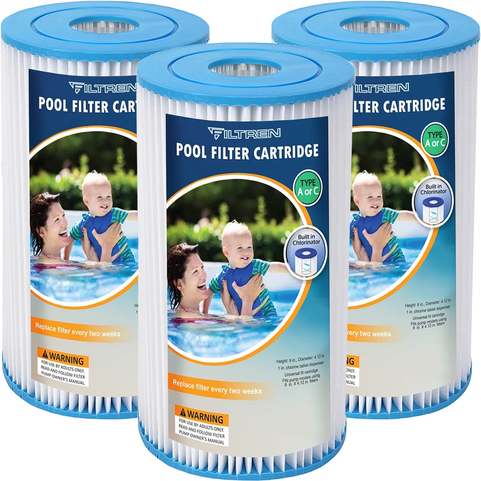 Cartuccia filtro per piscina tipo A o C (confezione da 3)