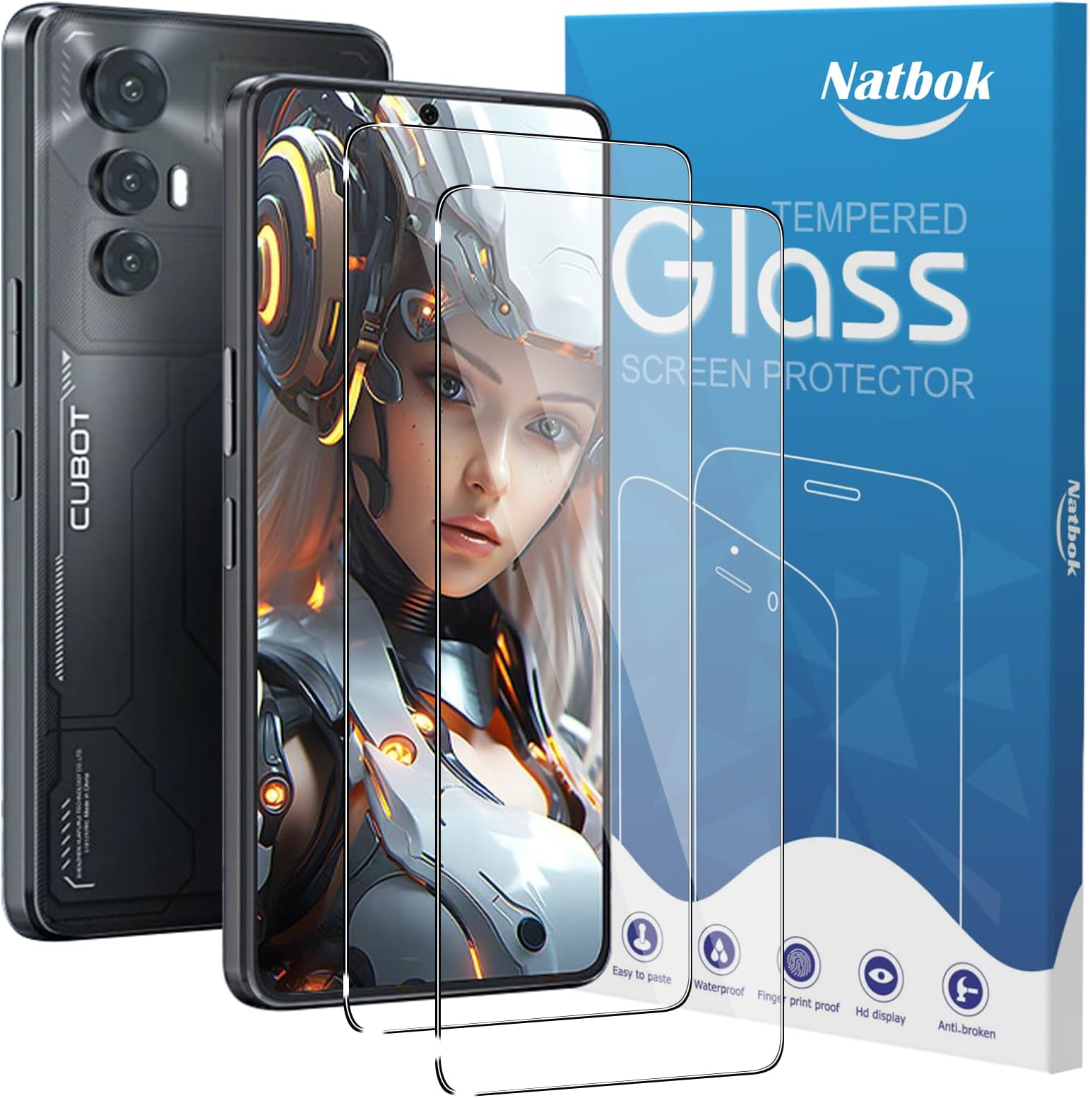 Natbok 2 Pack Tempered Glass for Cubot Max 5 Screen Protector,9H Hardness,Ultra Resistant,Anti-Fingerprints,No Bubbles,HD-Clear,Full Coverage Phone Film for Cubot Max 5 [Easy Install]
