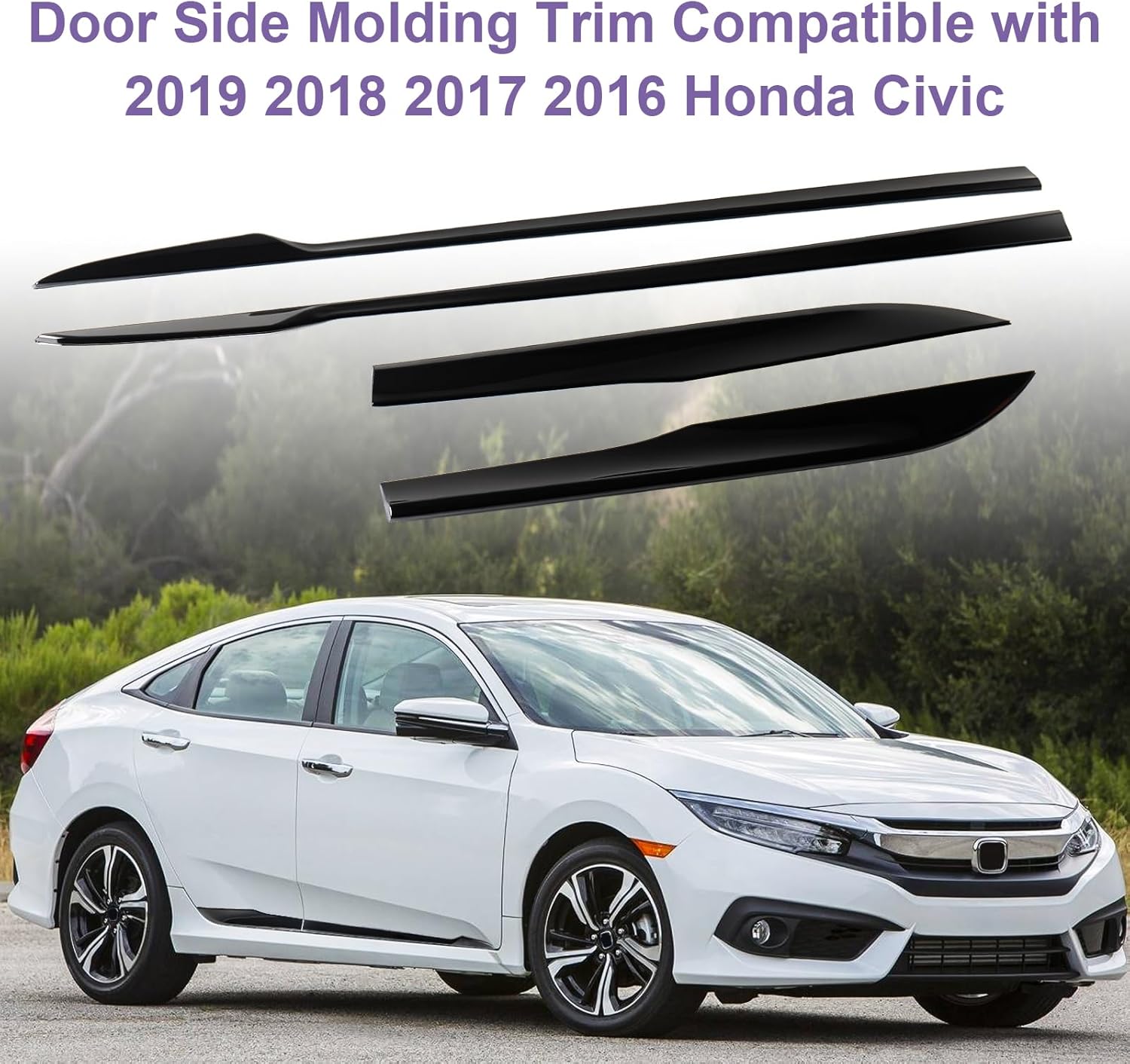 4 PCS Door Side Molding Trim Compatible with 2019 2018 2017 2016 Honda Civic Side Door Molding Cover for Civic Accessories(Black)