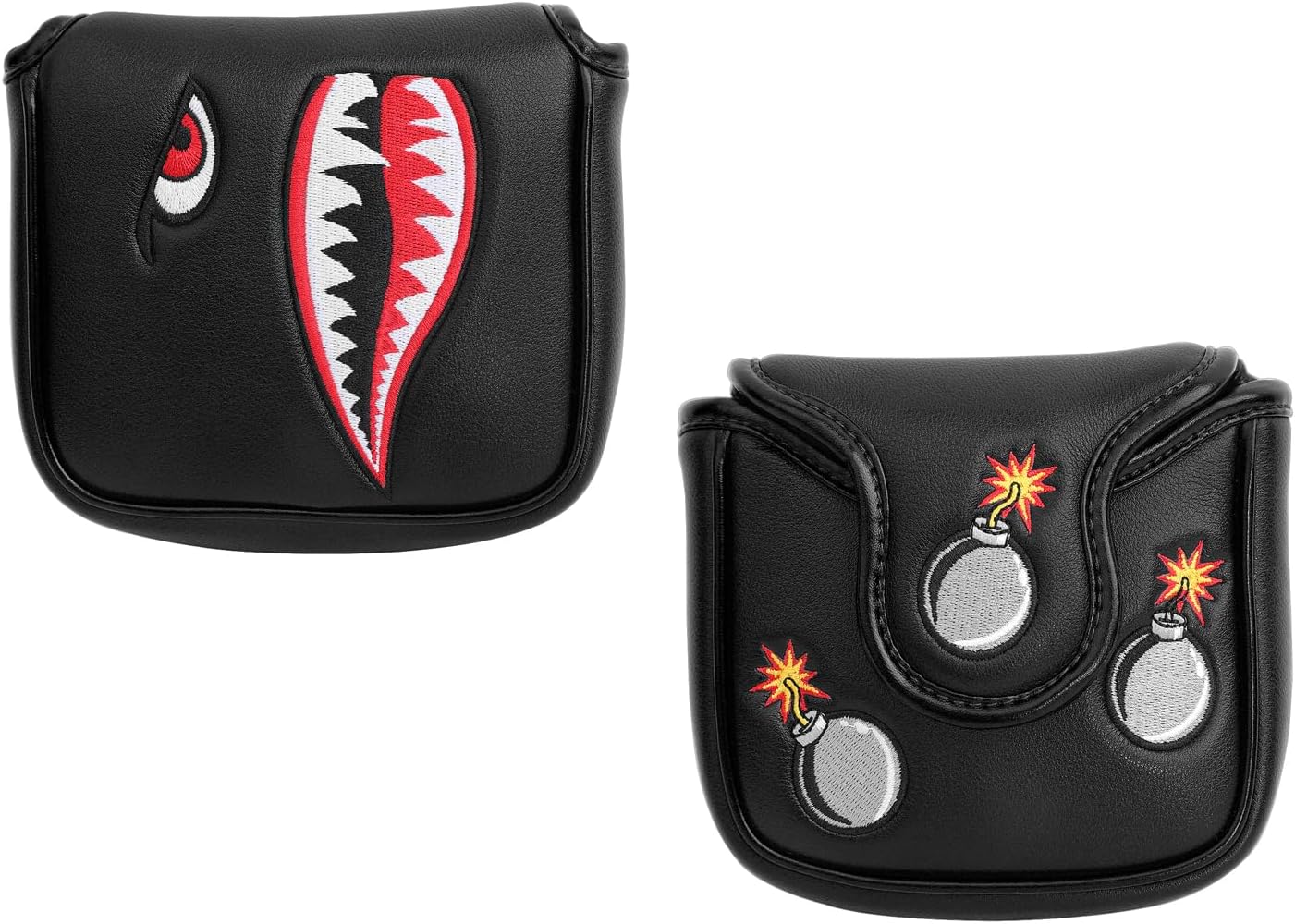 SHABIER Black Golf Putter Cover with Tiger Shark Design Golf Large Mallet Headcover