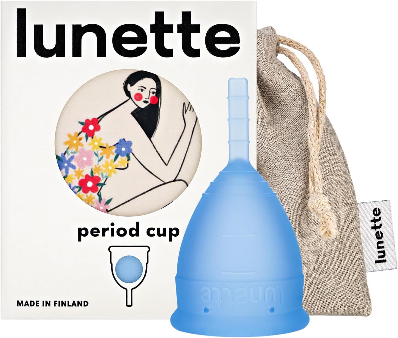 Lunette Menstrual Cup Reusable BPA Free Period Cup with 12-Hour Leak Free Comfort - Soft 100% Medical-Grade Silicone - Eco-Friendly Pad & Tampon Alternative – Vegan - Made in Finland - Size 1 Blue