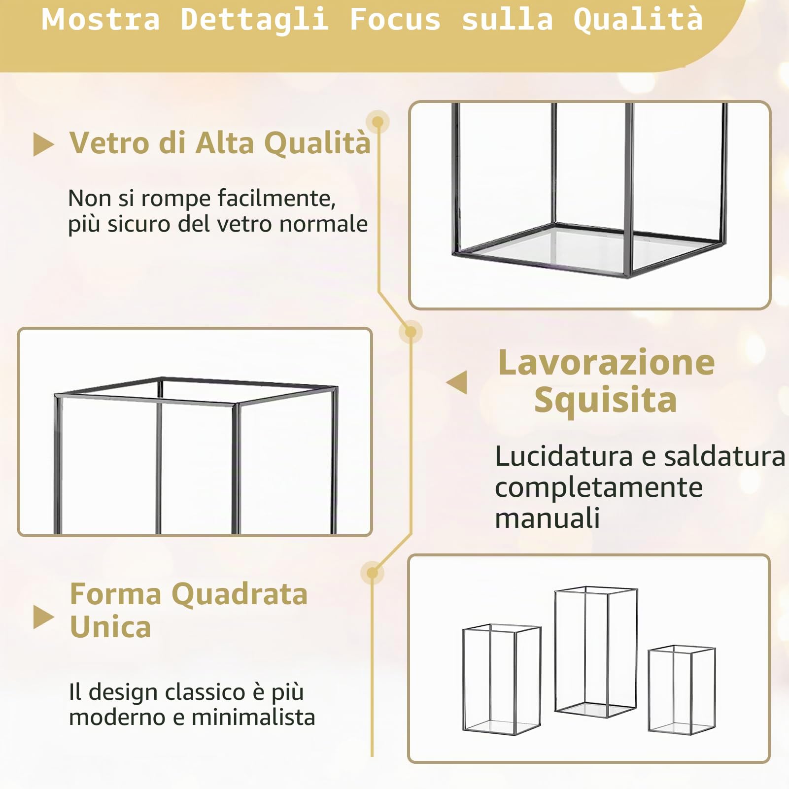 Nuptio Hurricane Portacandele in Vetro: 6 Pezzi Portacandele Trasparenti Pilastro, Lanterne Nere Decorative da Interno Mestiere Natale Centrotavola Soggiorno Sala Pranzo Matrimonio Decorazioni Festa