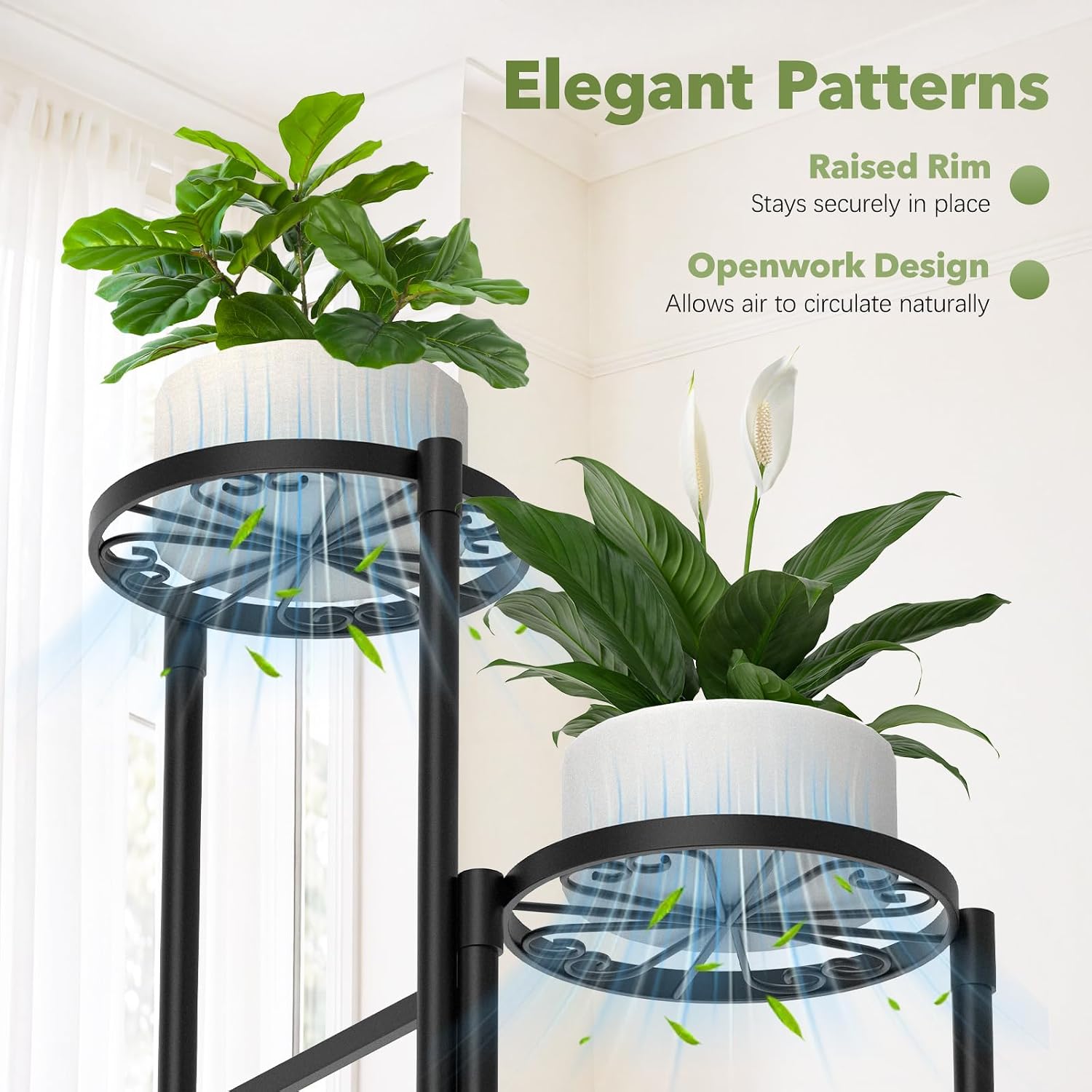3 Tier Plant Stand Indoor Outdoor Corner, 10 Inch Wide Tray, Metal Black image 5