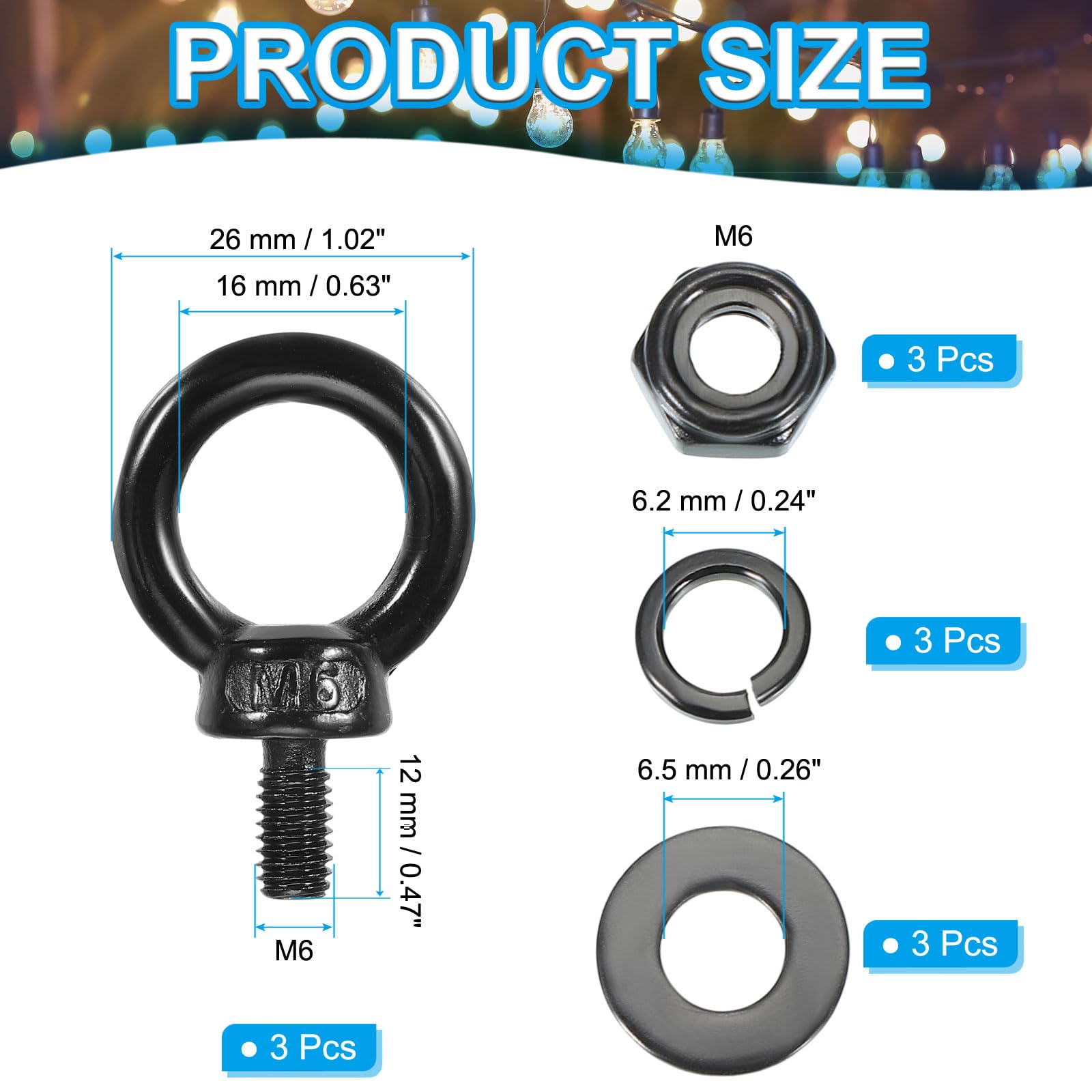 PATIKIL M6x12mm Lifting Shoulder Eye Bolt - Image 2