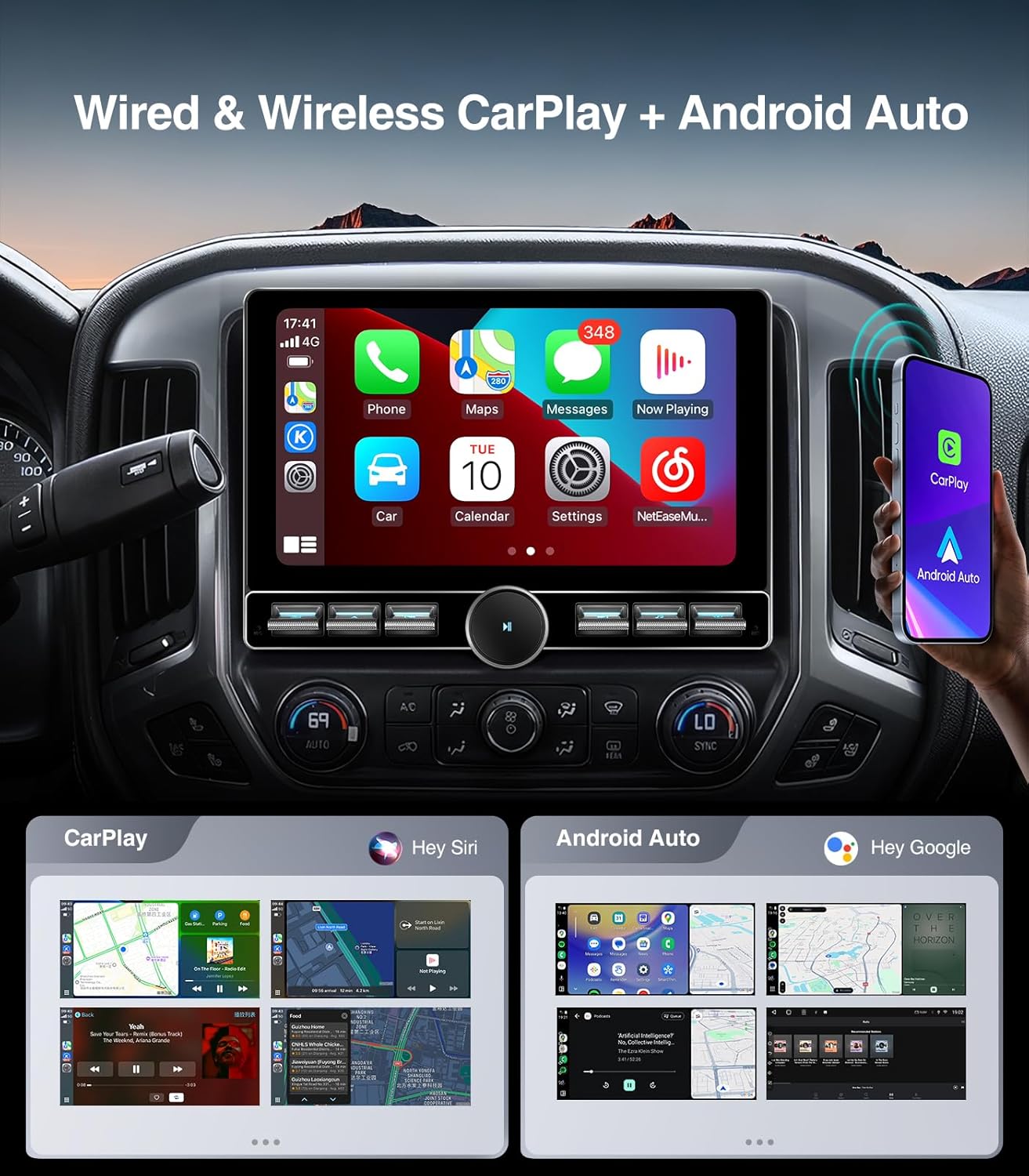 AINAVITO Car Stereo with Wireless CarPlay and Android Auto interface